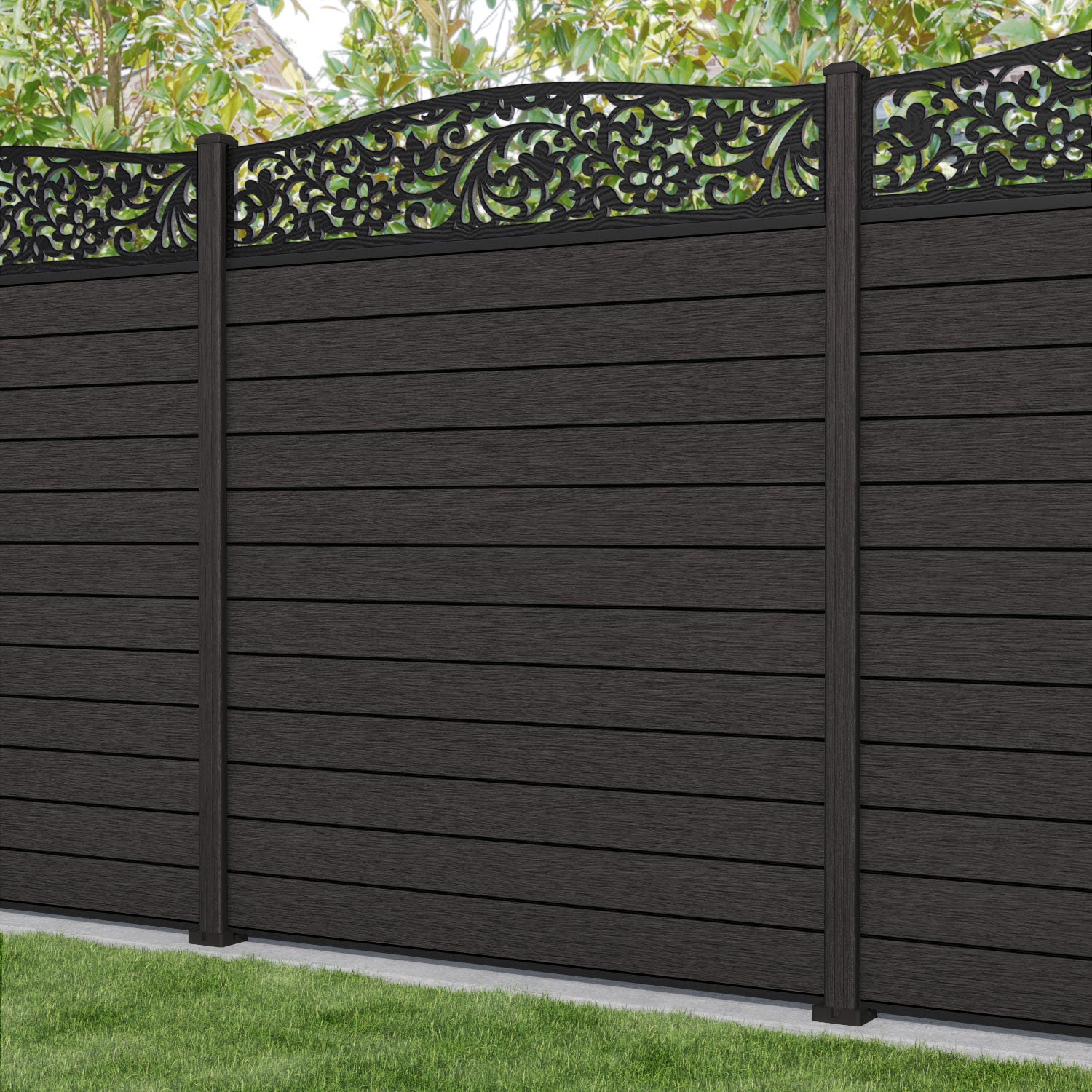 Fusion Eden Curved Top Fence Panel - Dark Oak - with our composite posts