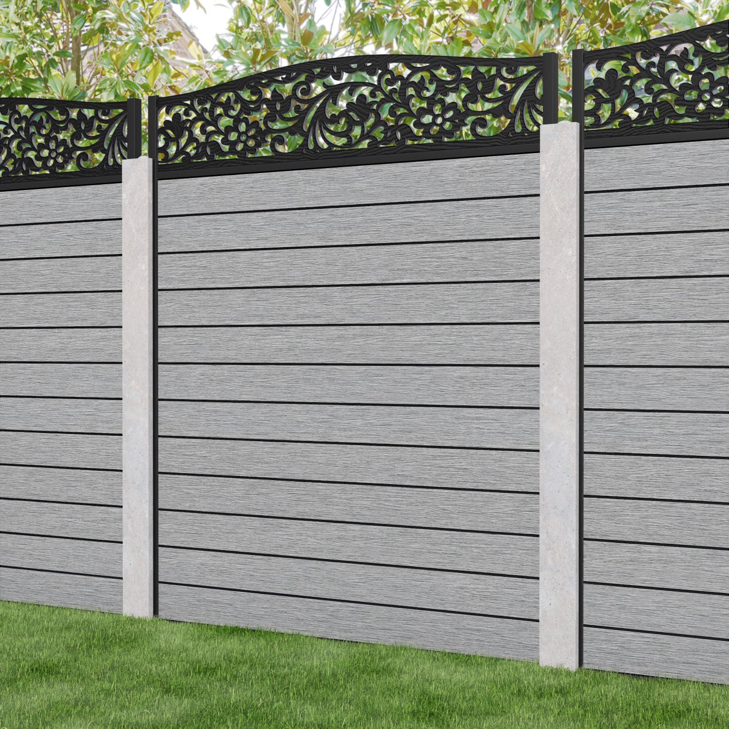 Fusion Eden Curved Top Fence Panel - Light Grey - for existing concrete posts