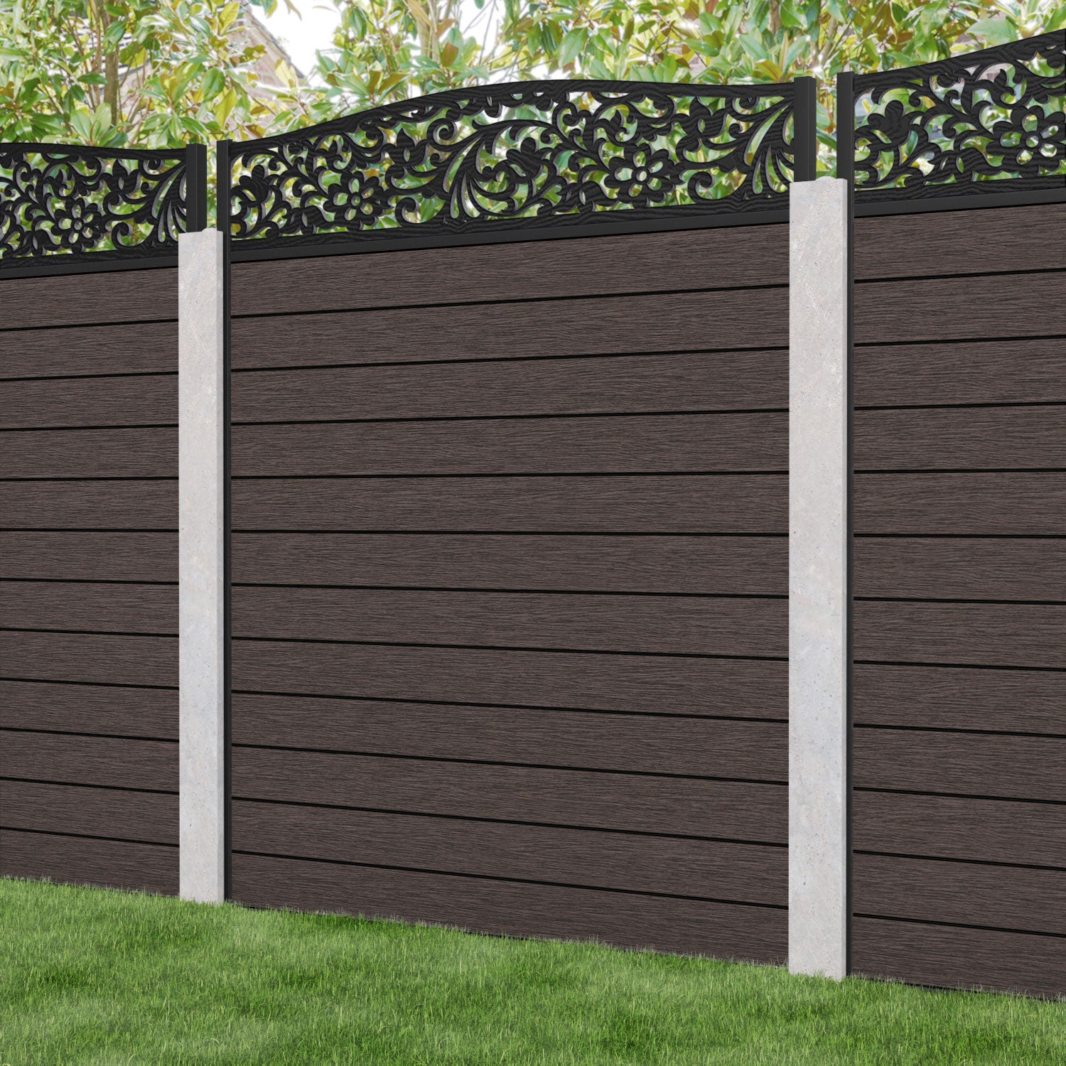 Fusion Eden Curved Top Fence Panel - Mid Brown - for existing concrete posts