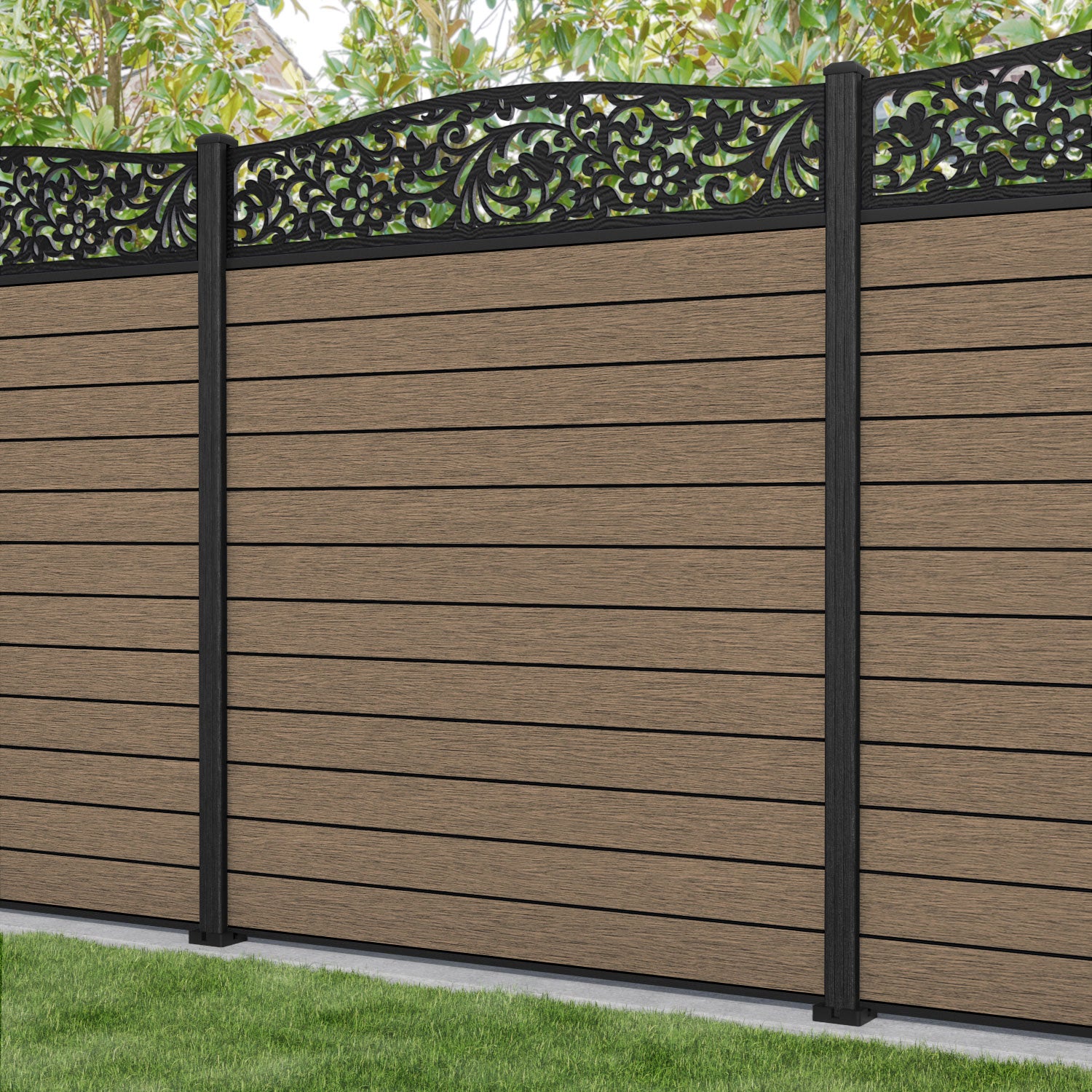 Fusion Eden Curved Top Fence Panel - Teak - with our composite posts