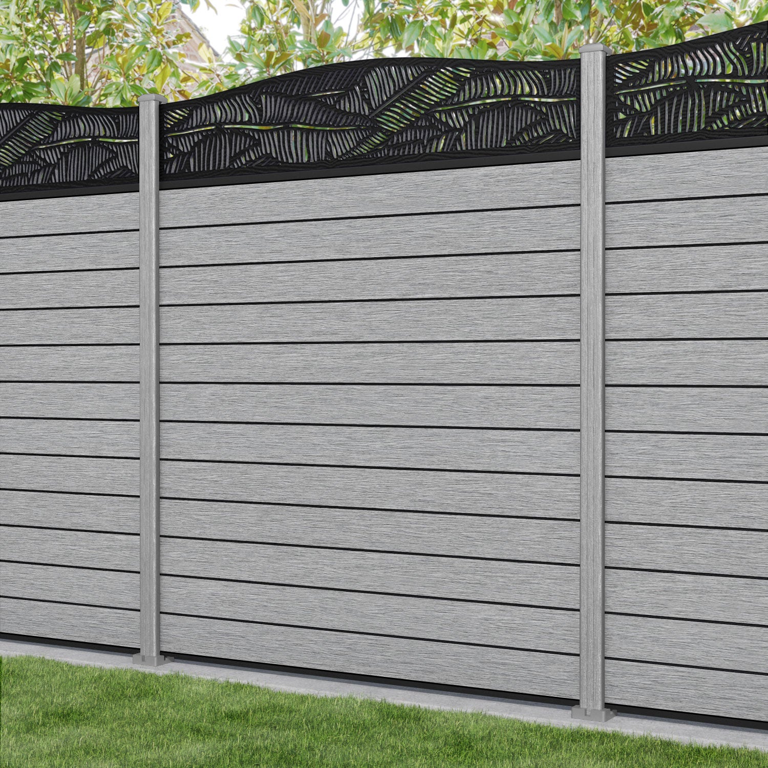 Fusion Feather Curved Top Fence Panel - Light Grey - with our composite posts