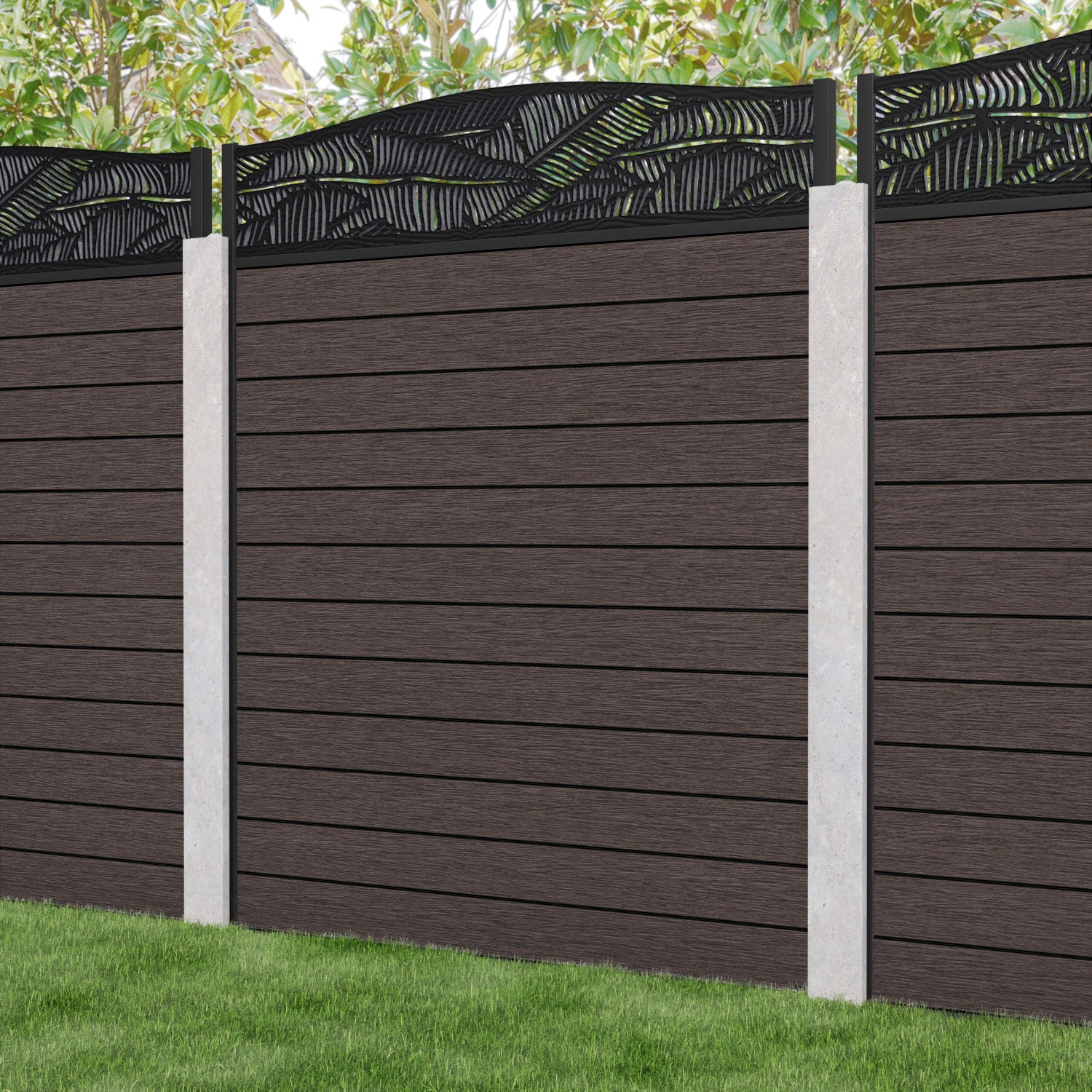 Fusion Feather Curved Top Fence Panel - Mid Brown - for existing concrete posts