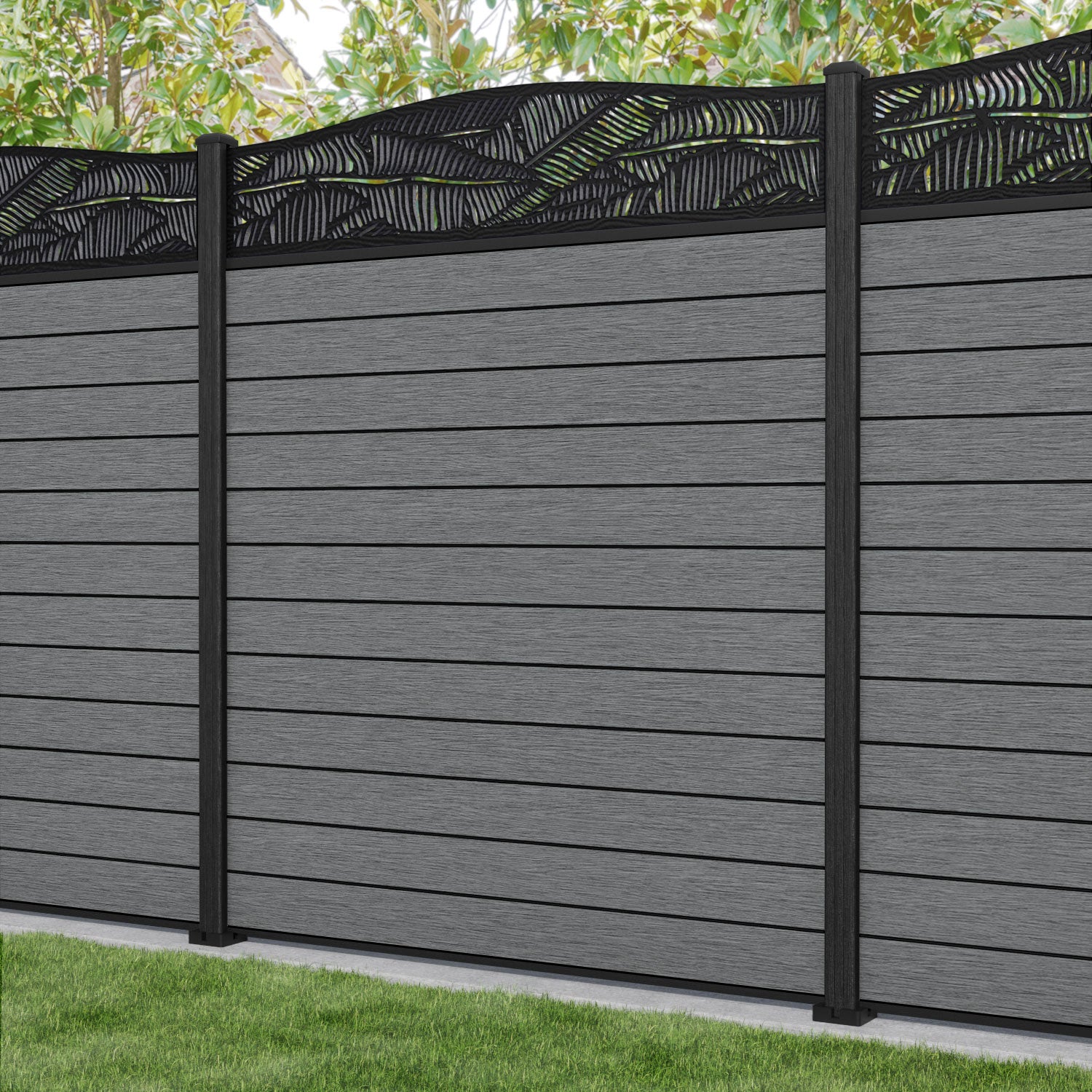 Fusion Feather Curved Top Fence Panel - Mid Grey - with our composite posts