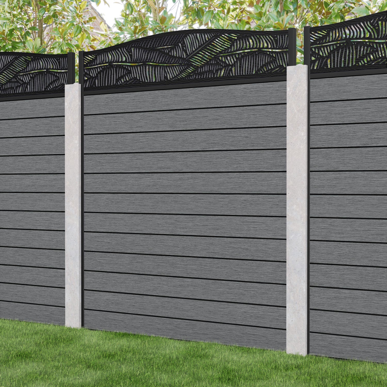 Fusion Feather Curved Top Fence Panel - Mid Grey - for existing concrete posts