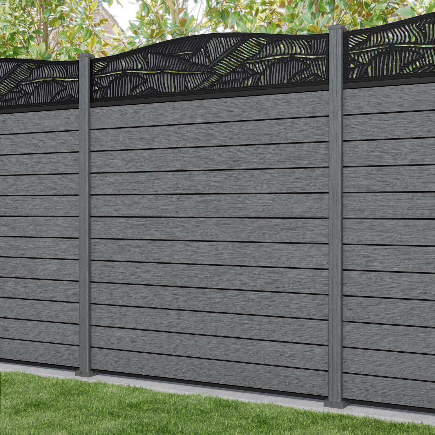 Fusion Feather Curved Top Fence Panel - Mid Grey - with our composite posts
