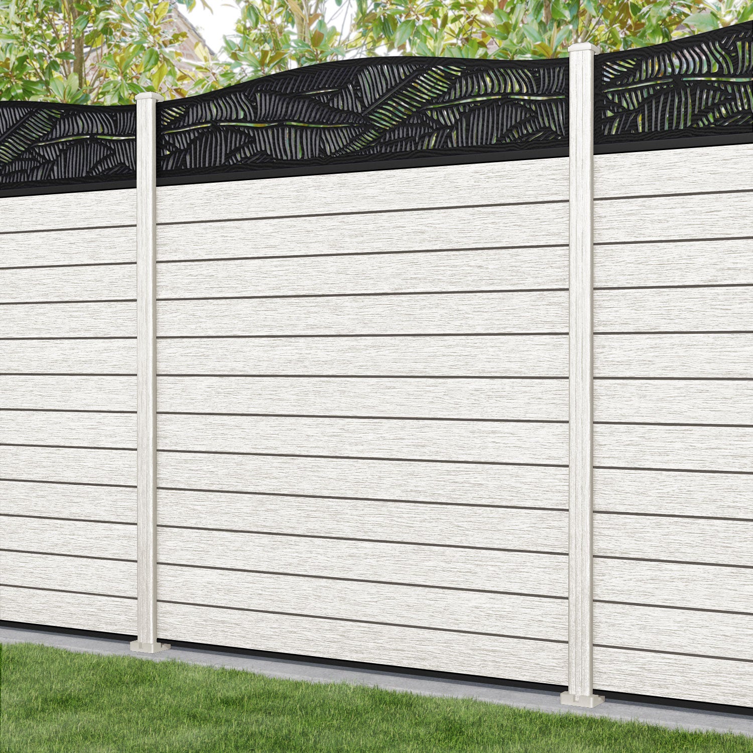 Fusion Feather Curved Top Fence Panel - Light Stone - with our composite posts