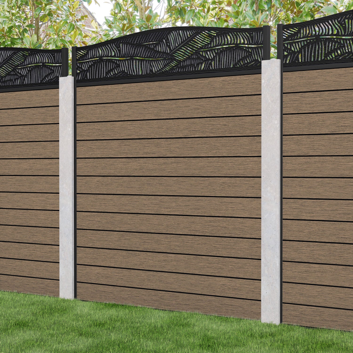 Fusion Feather Curved Top Fence Panel - Teak - for existing concrete posts