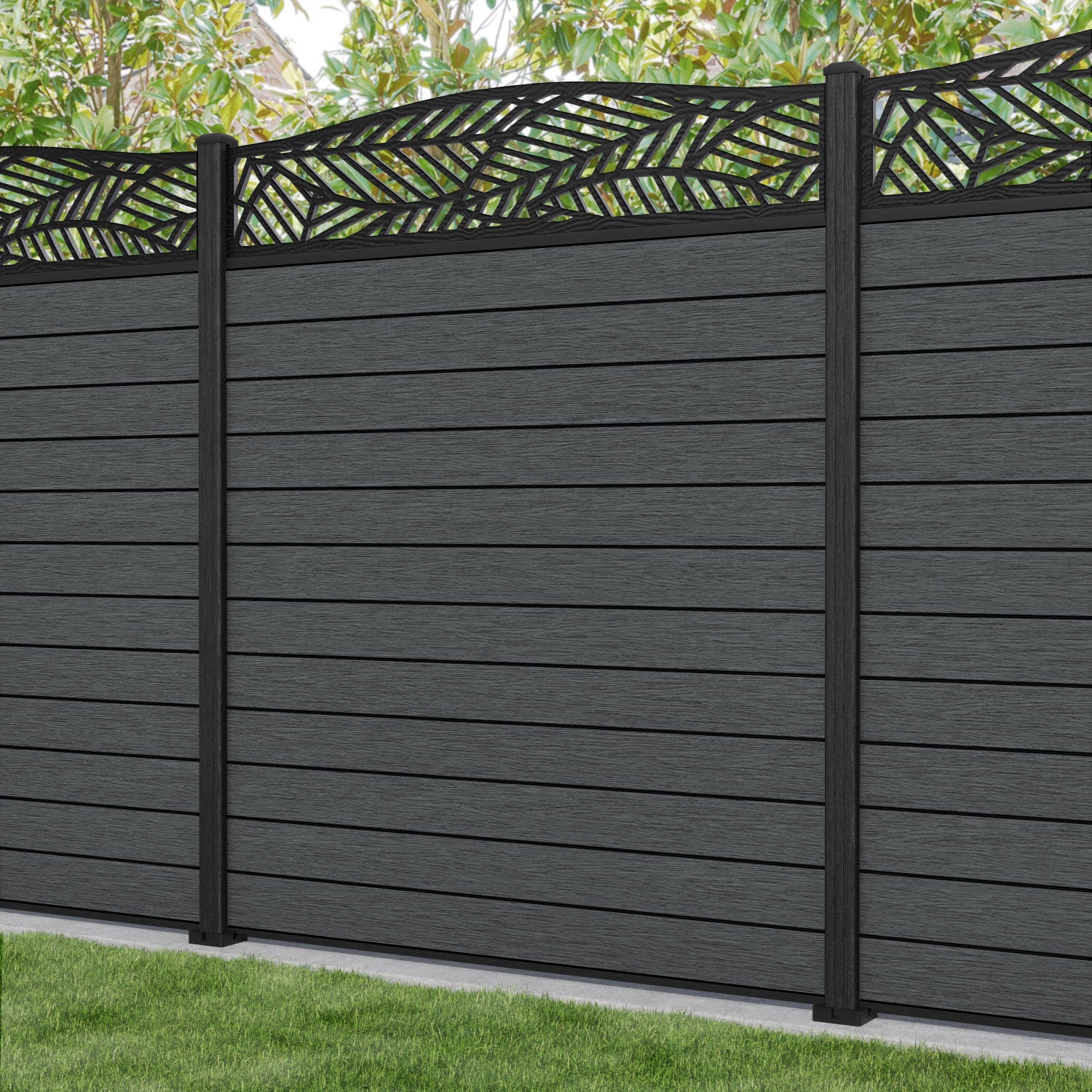 Fusion Habitat Curved Top Fence Panel - Dark Grey - with our composite posts