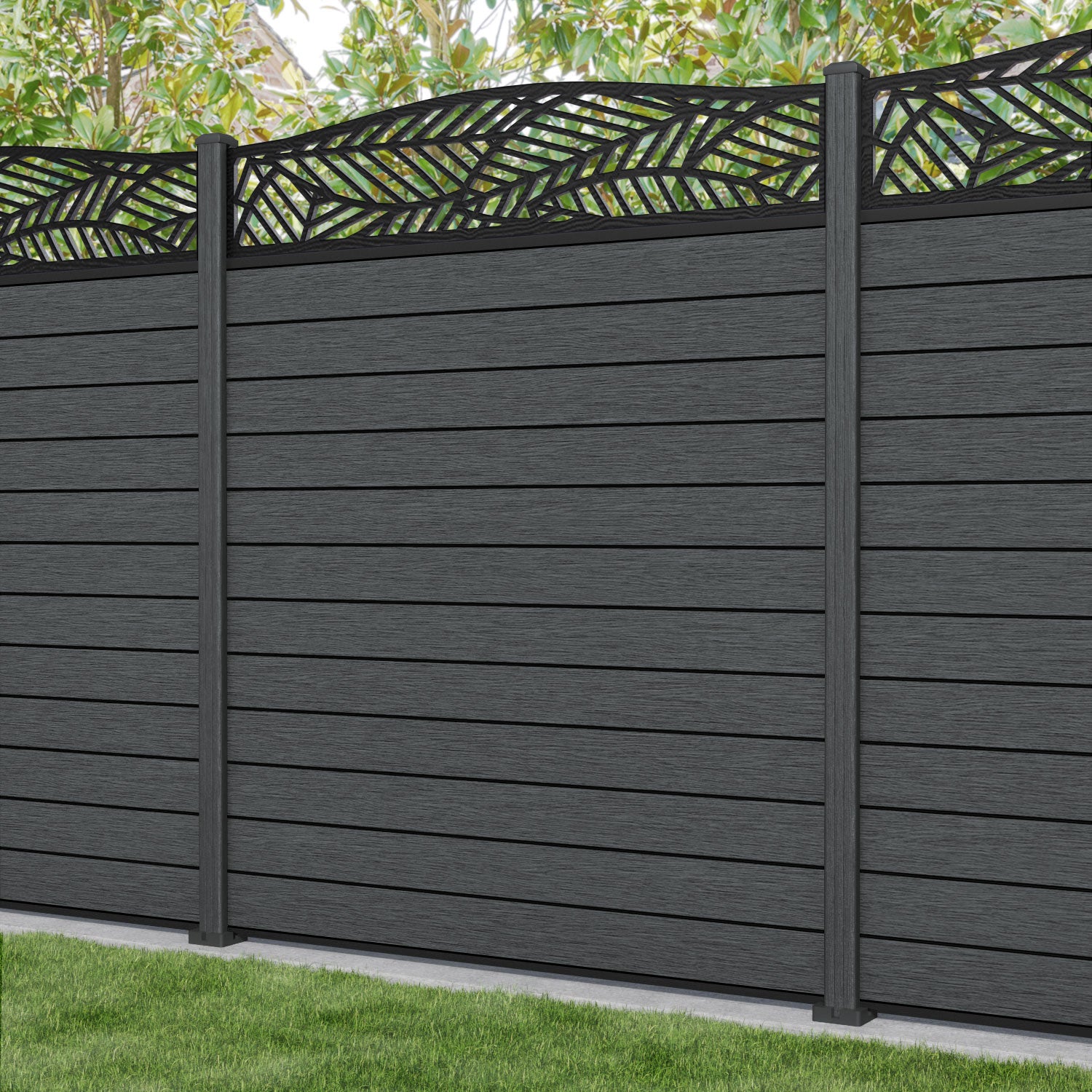 Fusion Habitat Curved Top Fence Panel - Dark Grey - with our composite posts