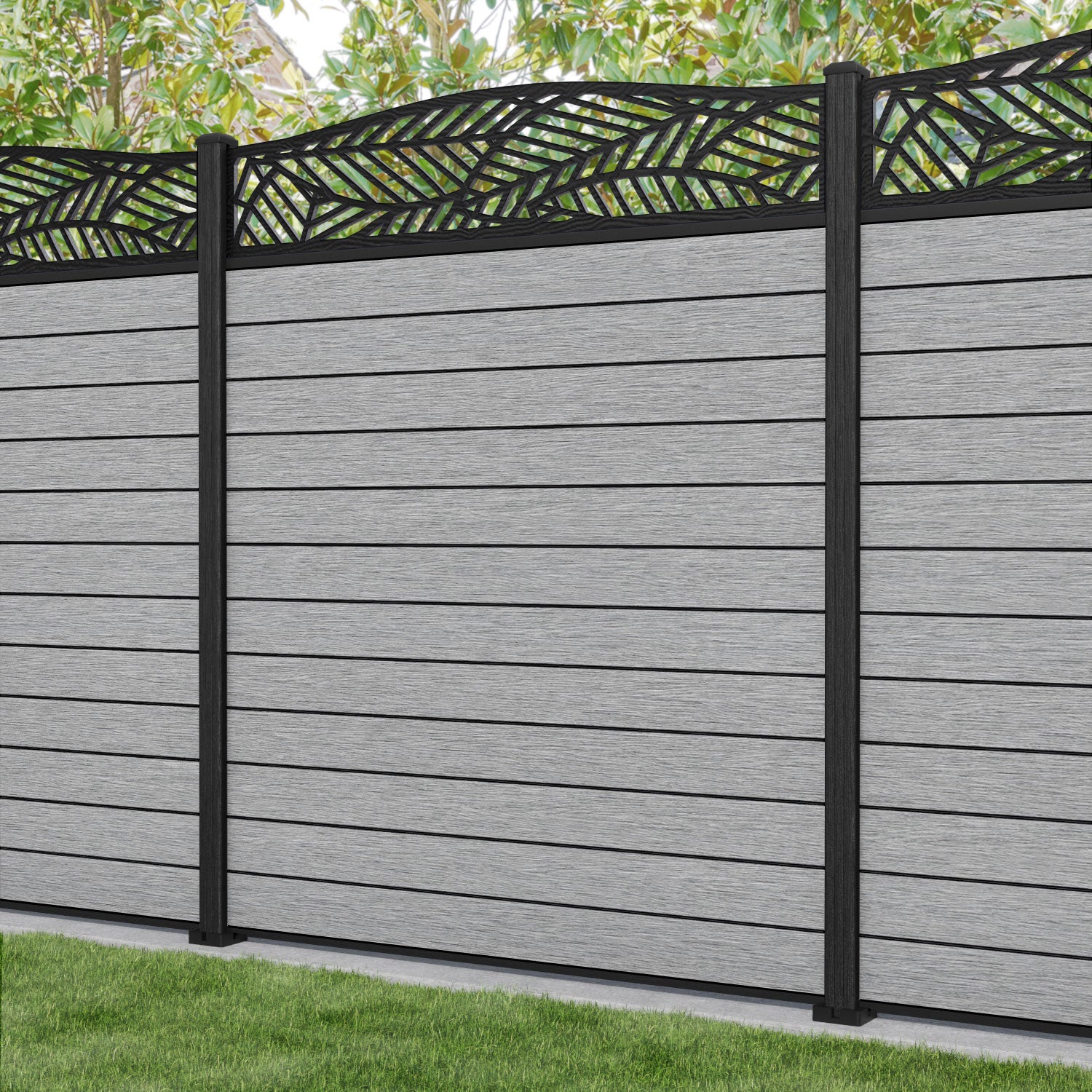 Fusion Habitat Curved Top Fence Panel - Light Grey - with our composite posts