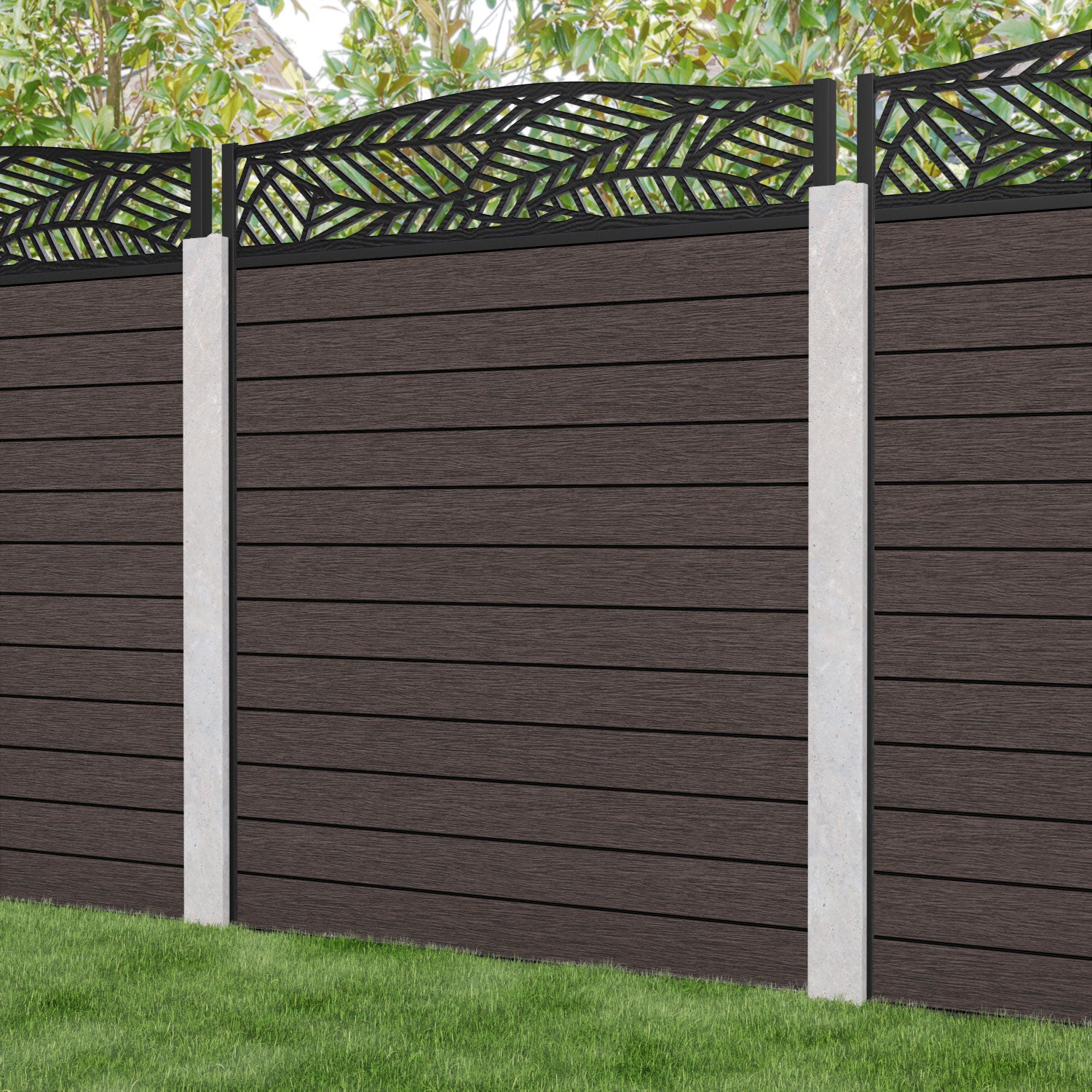 Fusion Habitat Curved Top Fence Panel - Mid Brown - for existing concrete posts