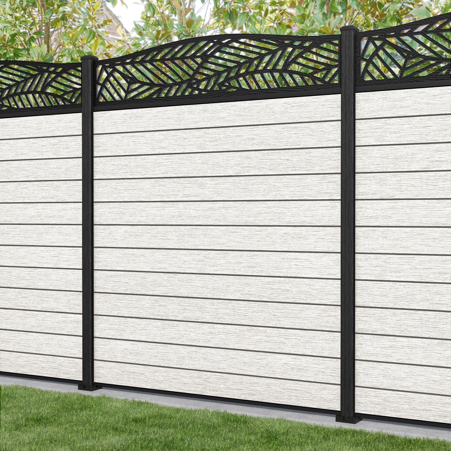 Fusion Habitat Curved Top Fence Panel - Light Stone - with our composite posts