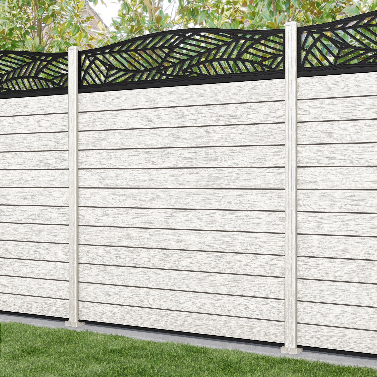 Fusion Habitat Curved Top Fence Panel - Light Stone - with our composite posts
