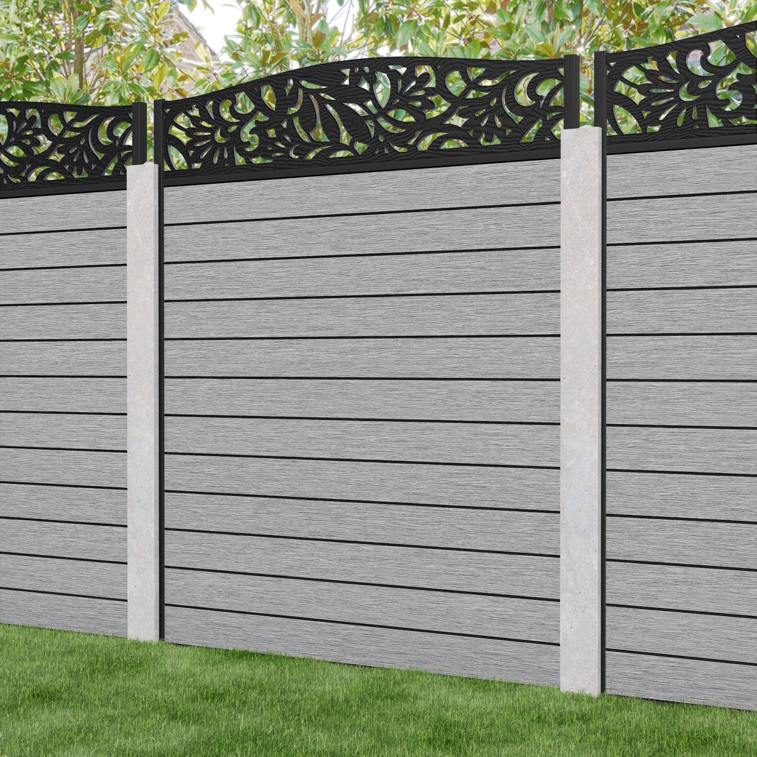 Fusion Heritage Curved Top Fence Panel - Light Grey - for existing concrete posts