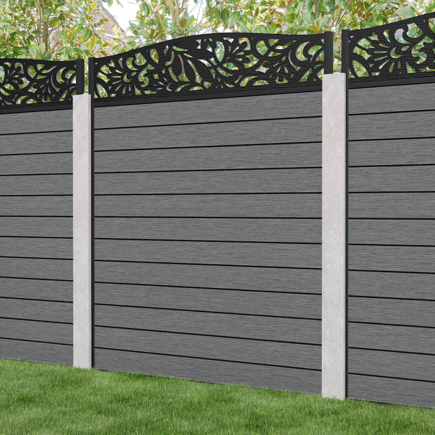 Fusion Heritage Curved Top Fence Panel - Mid Grey - for existing concrete posts