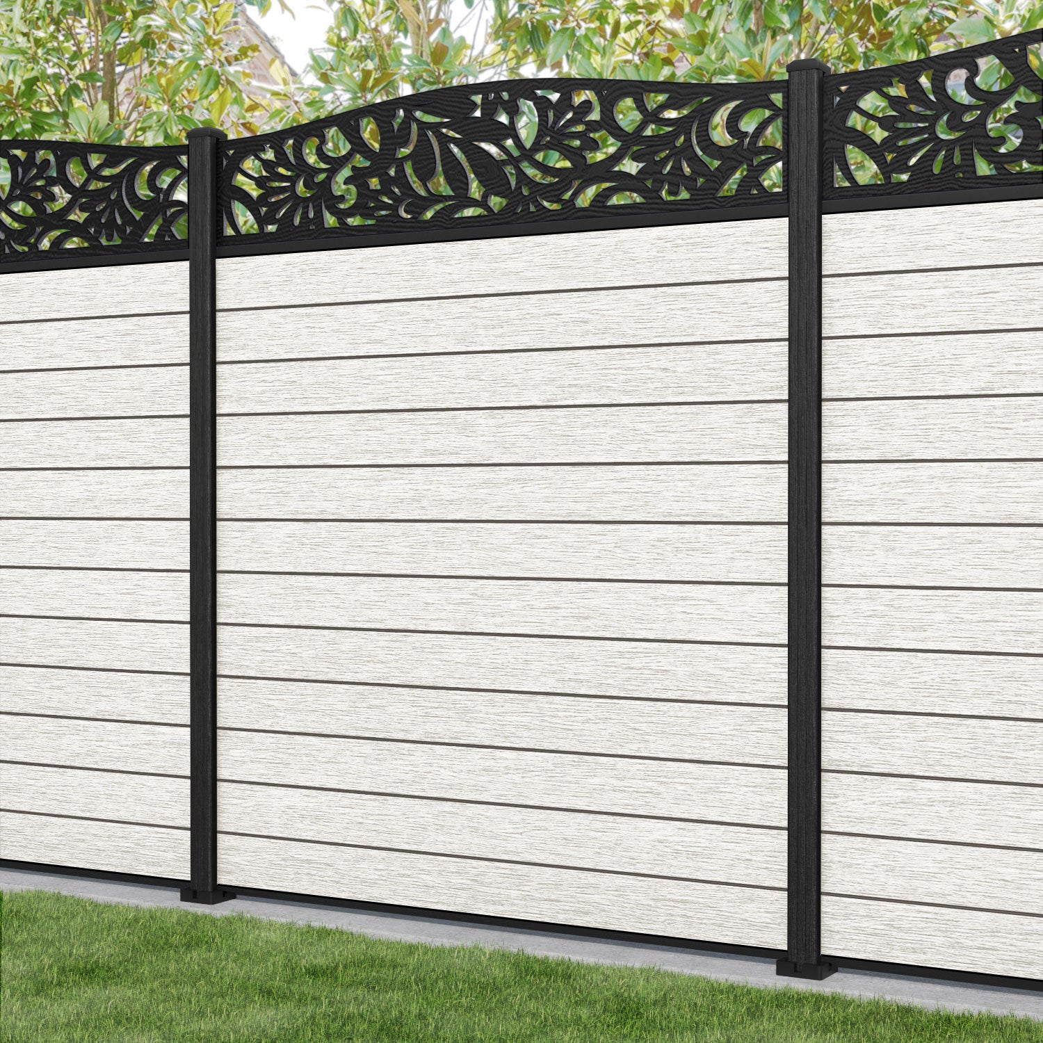 Fusion Heritage Curved Top Fence Panel - Light Stone - with our composite posts