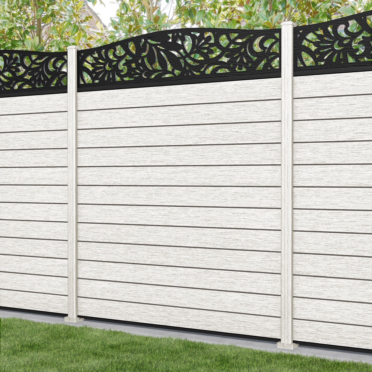 Fusion Heritage Curved Top Fence Panel - Light Stone - with our composite posts