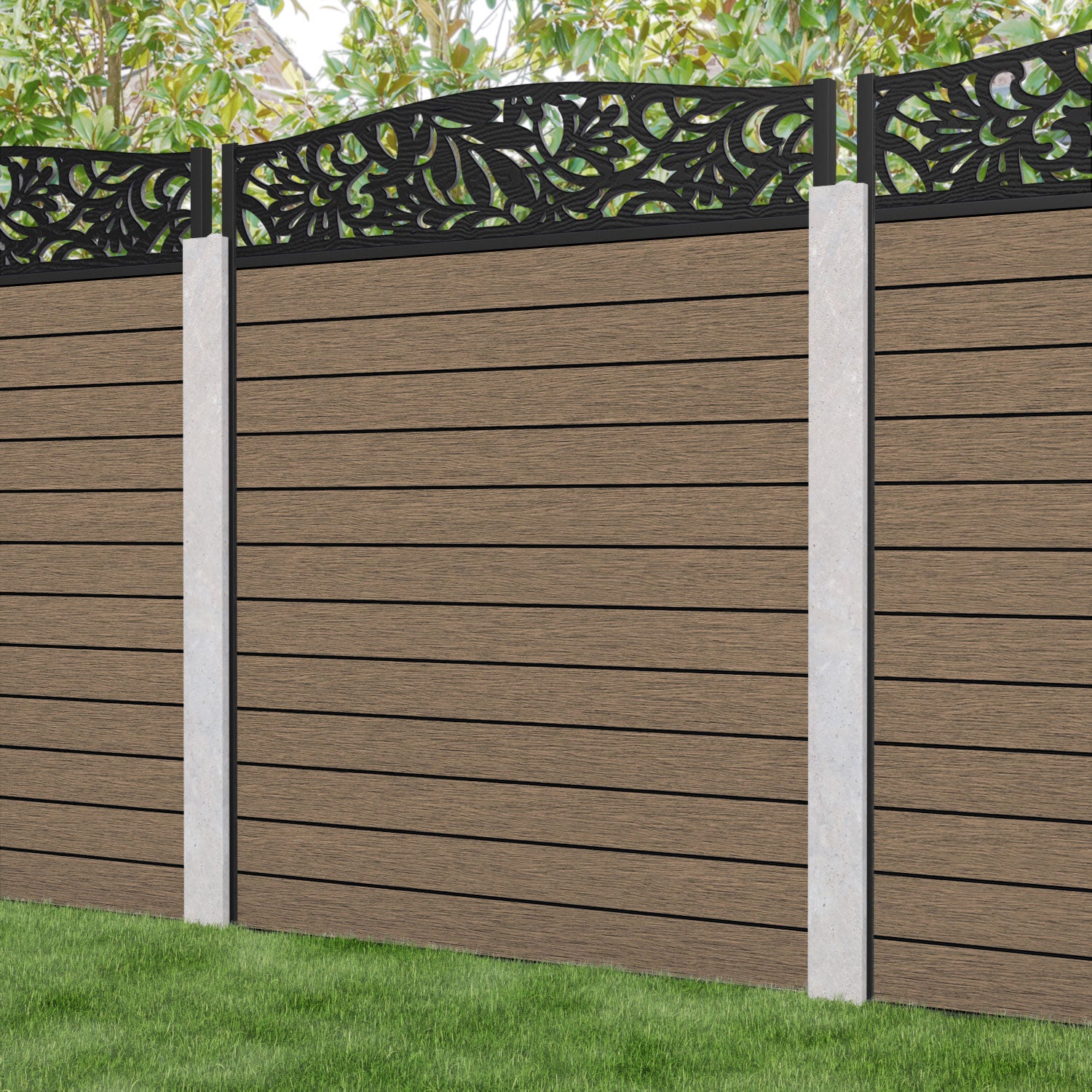 Fusion Heritage Curved Top Fence Panel - Teak - for existing concrete posts