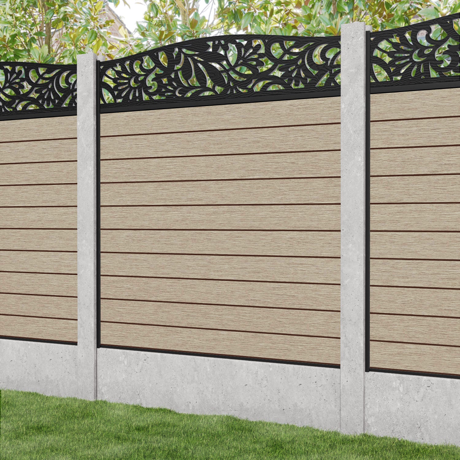 Fusion Heritage Curved Top Fence Panel - Light Oak - for existing concrete posts