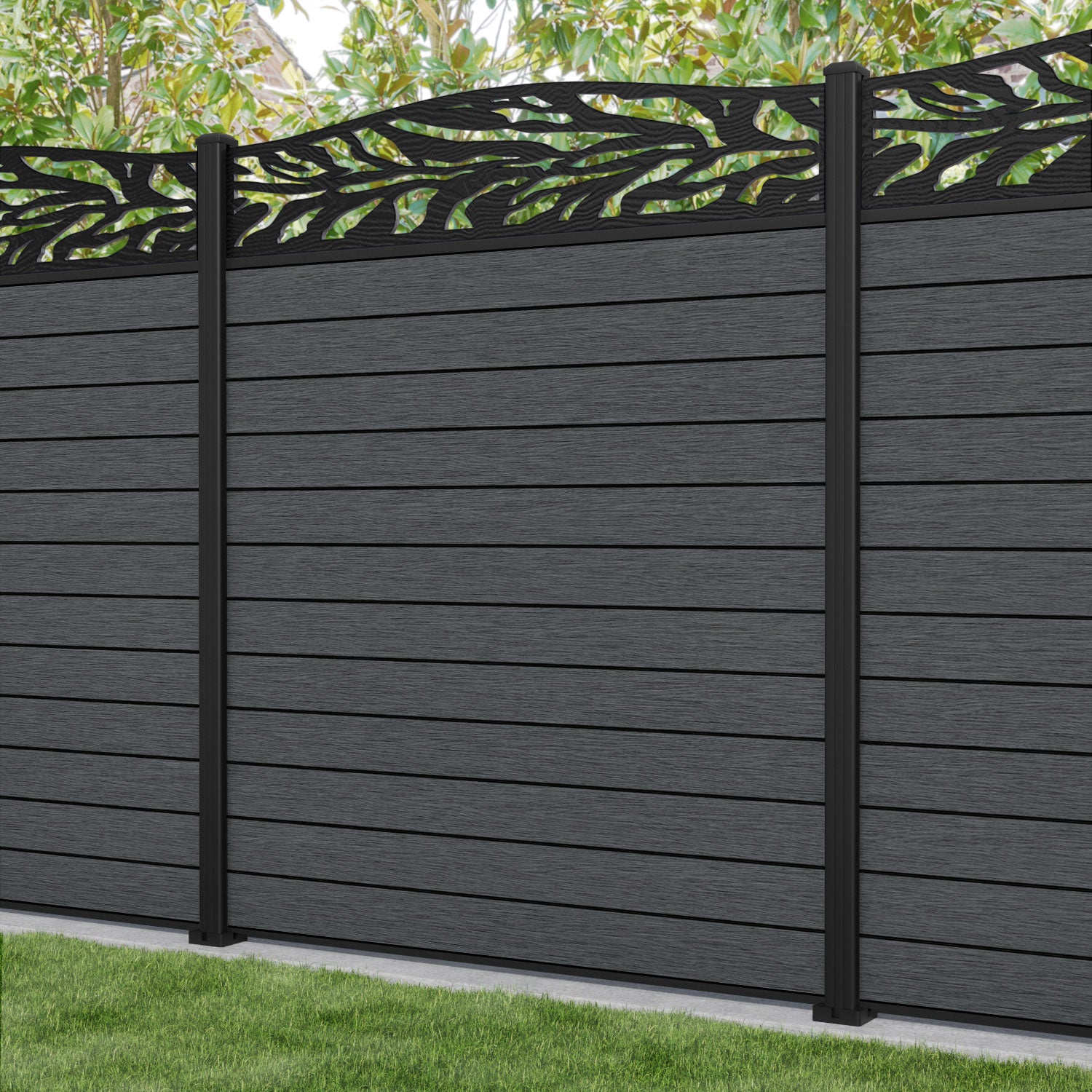 Fusion Malawi Curved Top Fence Panel - Dark Grey - with our aluminium posts