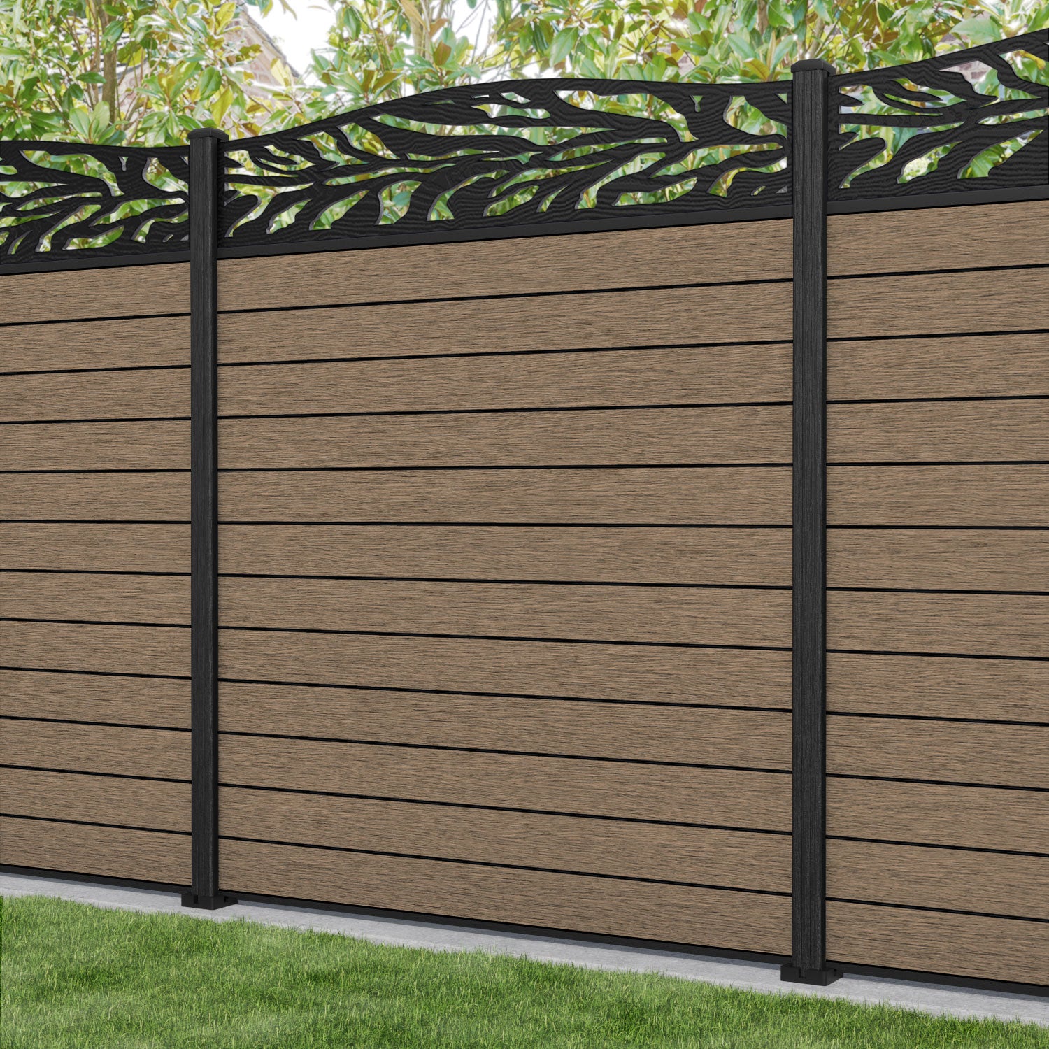 Fusion Malawi Curved Top Fence Panel - Teak - with our composite posts