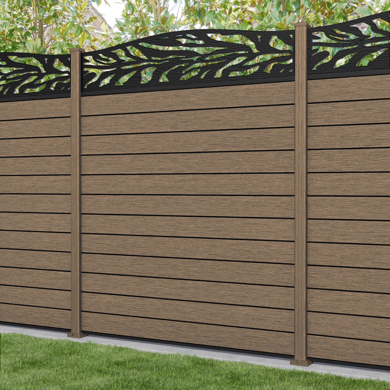 Fusion Malawi Curved Top Fence Panel - Teak - with our composite posts