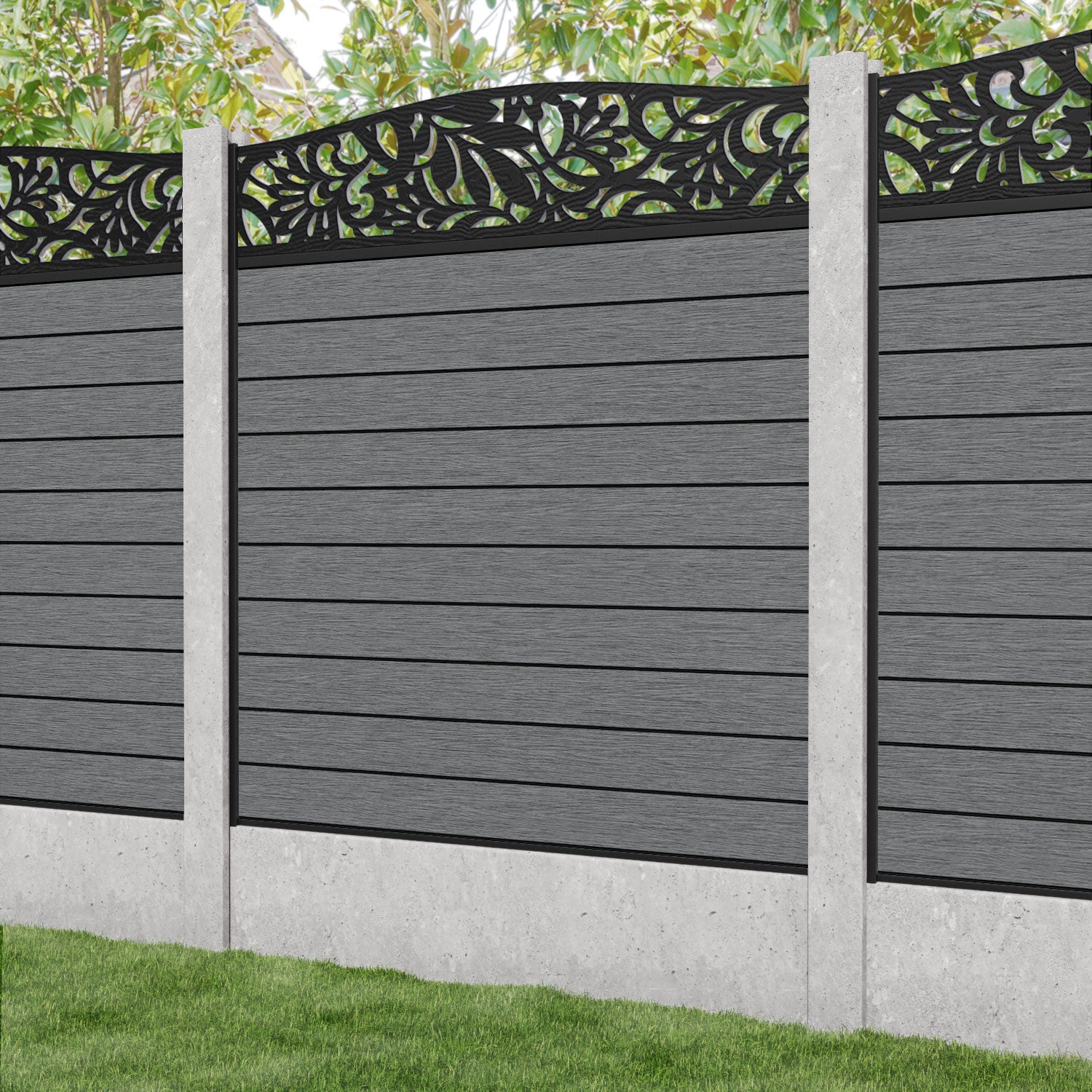 Fusion Heritage Curved Top Fence Panel - Mid Grey - for existing concrete posts