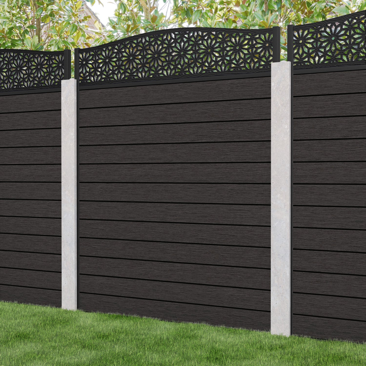 Fusion Narwa Curved Top Fence Panel - Dark Oak - for existing concrete posts