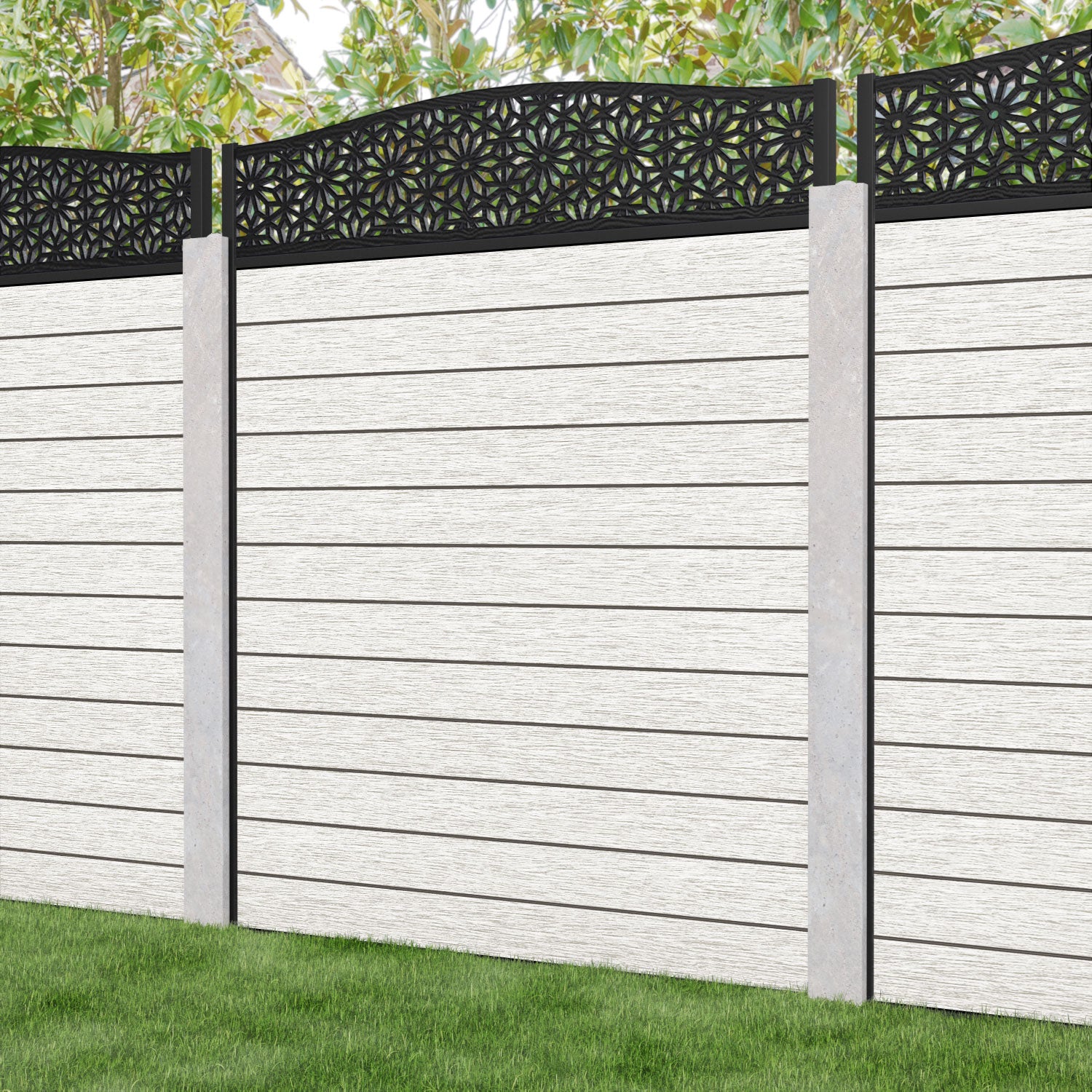 Fusion Narwa Curved Top Fence Panel - Light Stone - for existing concrete posts