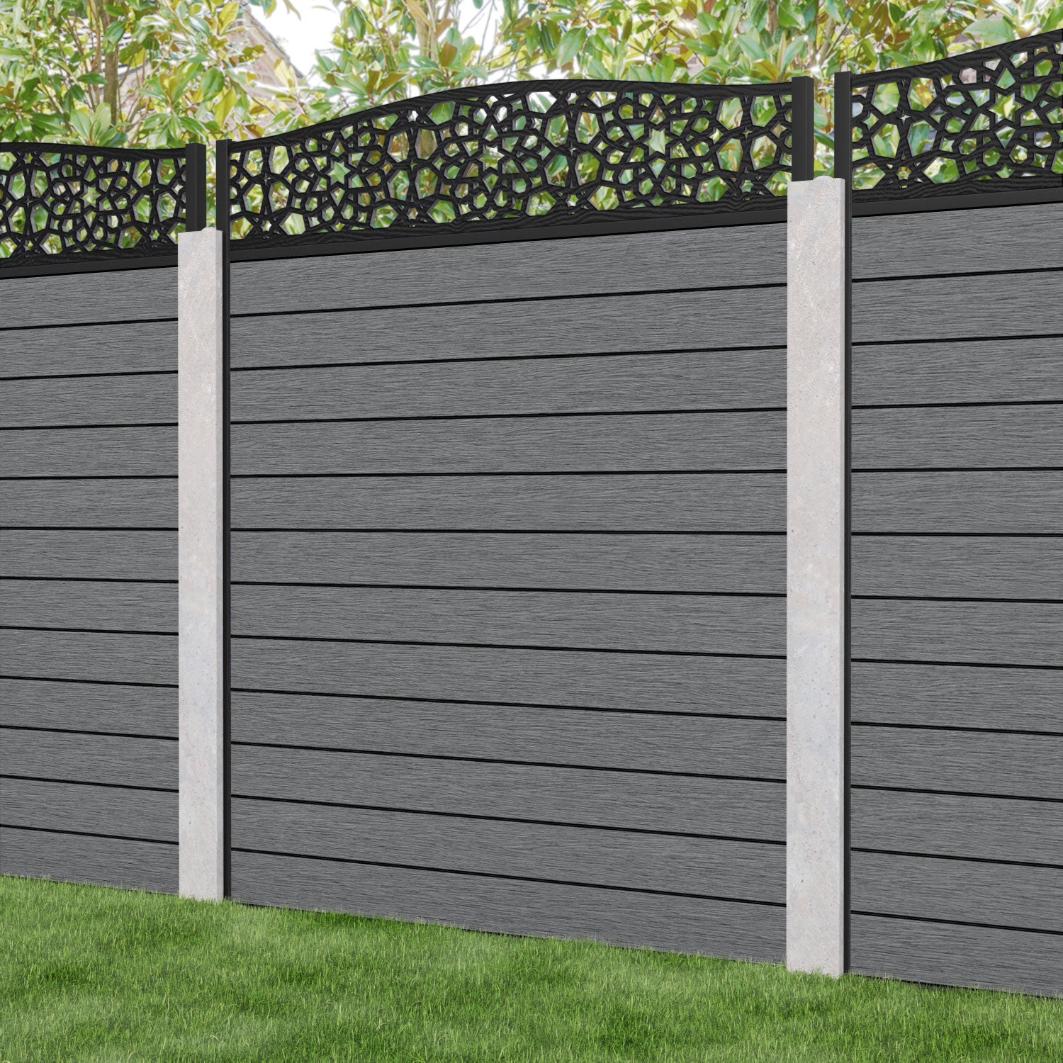 Fusion Nazira Curved Top Fence Panel - Mid Grey - for existing concrete posts