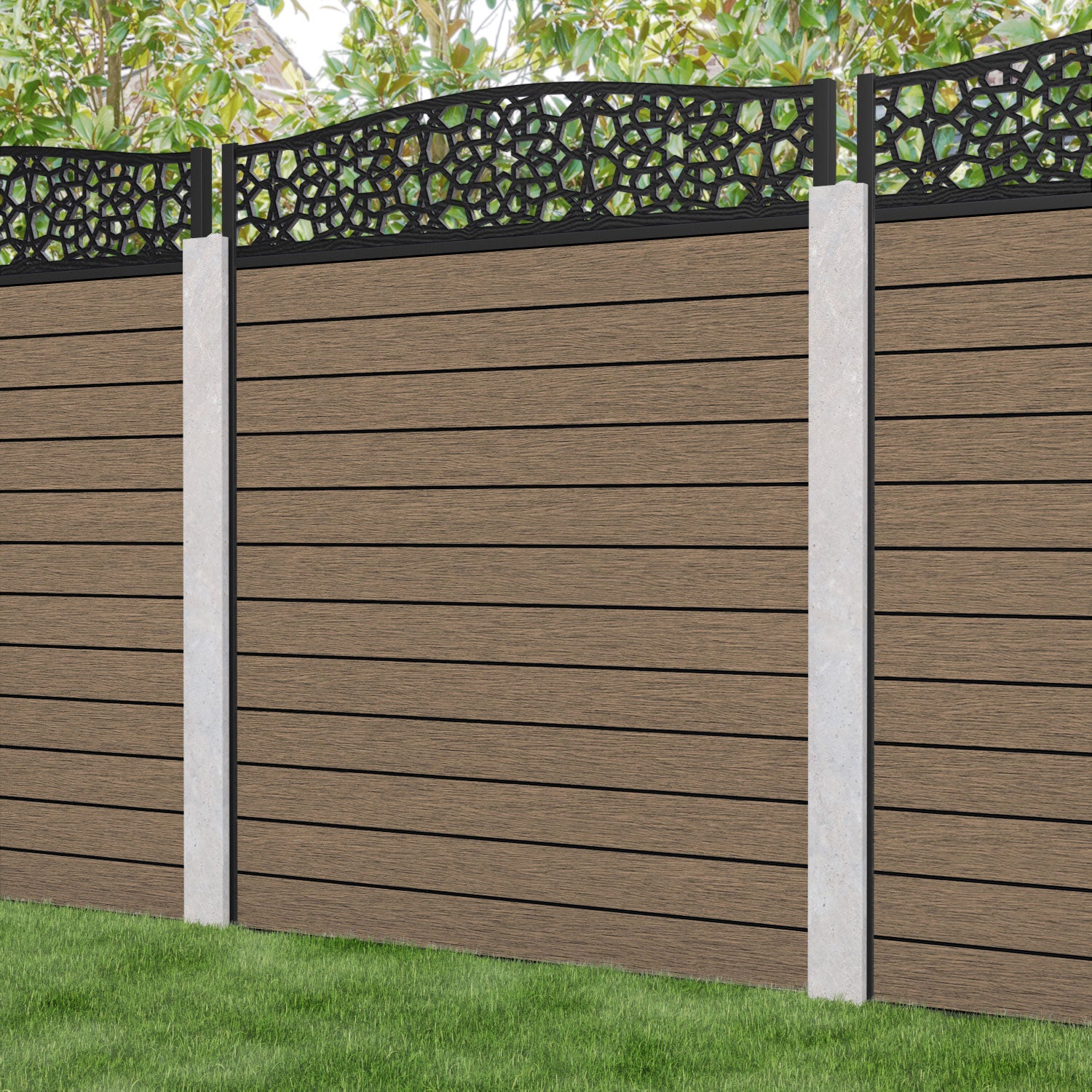 Fusion Nazira Curved Top Fence Panel - Teak - for existing concrete posts