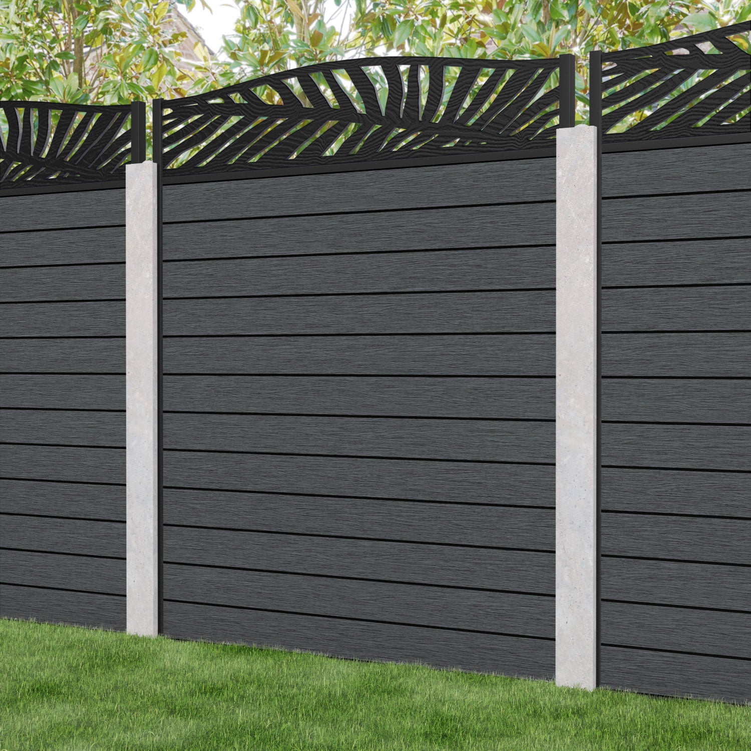 Fusion Palm Curved Top Fence Panel - Dark Grey - for existing concrete posts