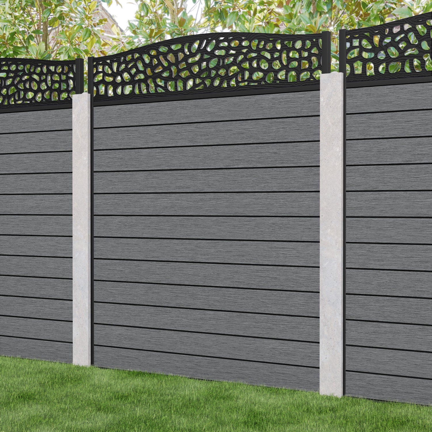 Fusion Pebble Curved Top Fence Panel - Mid Grey - for existing concrete posts