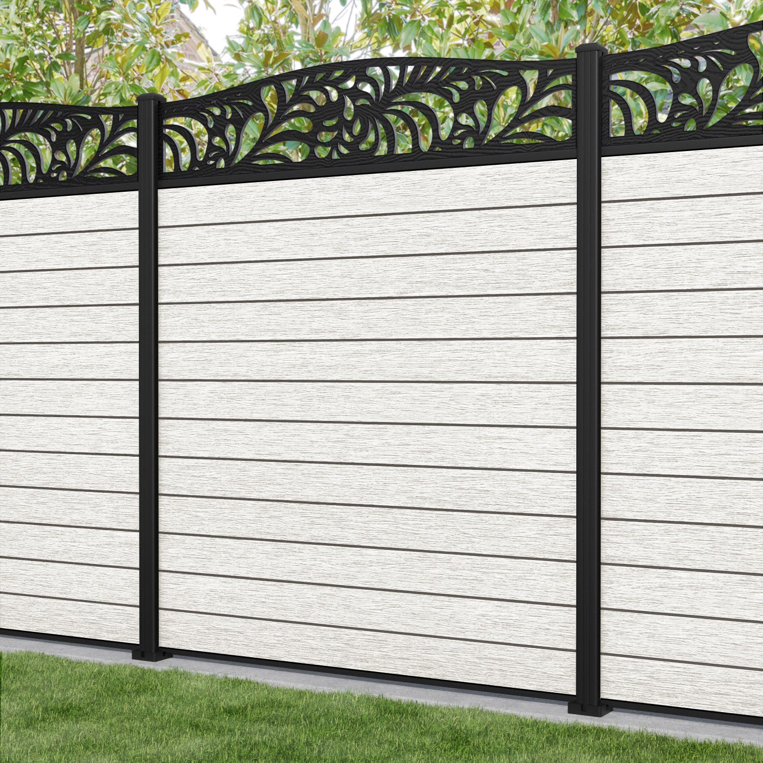 Fusion Petal Curved Top Fence Panel - Light Stone - with our aluminium posts