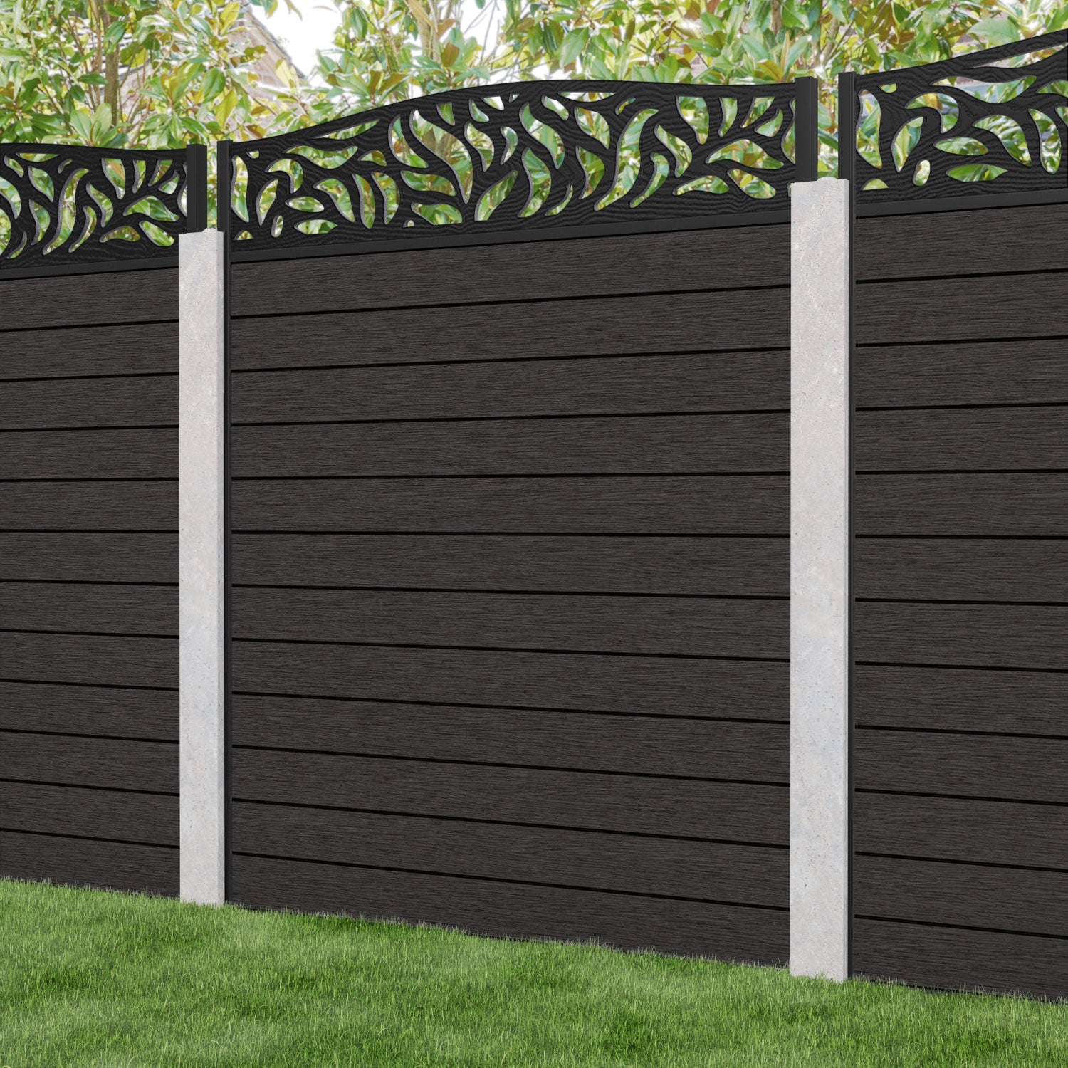Fusion Plume Curved Top Fence Panel - Dark Oak - for existing concrete posts