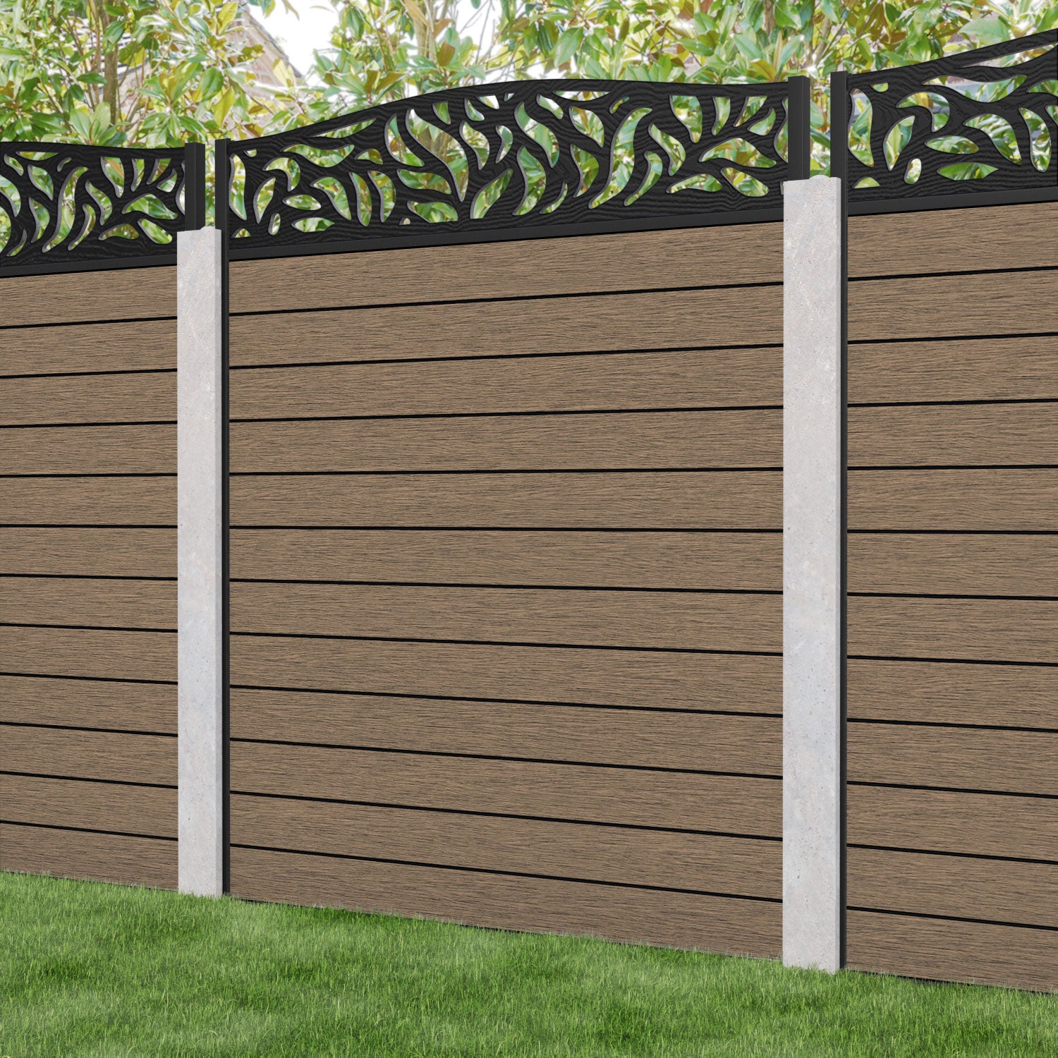 Fusion Plume Curved Top Fence Panel - Teak - for existing concrete posts