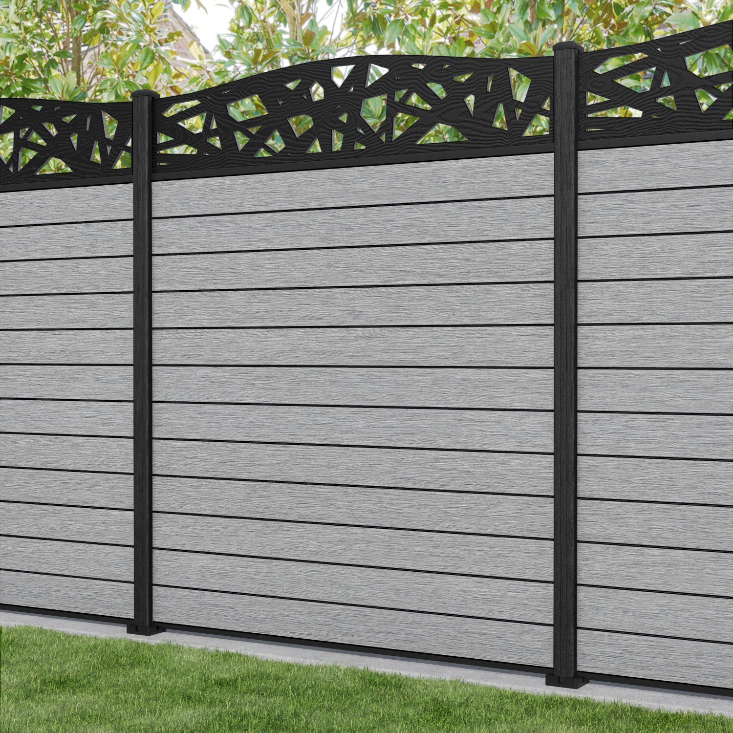 Fusion Prism Curved Top Fence Panel - Light Grey - with our composite posts