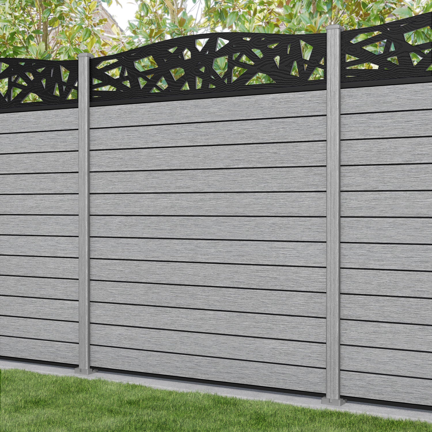 Fusion Prism Curved Top Fence Panel - Light Grey - with our composite posts