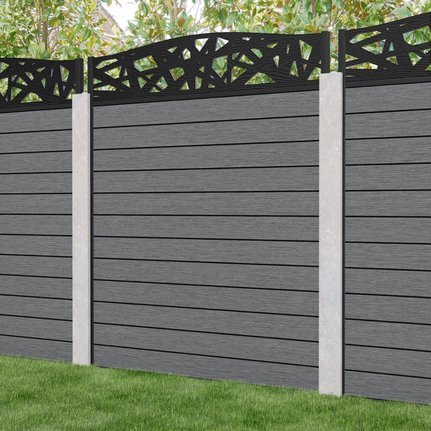 Fusion Prism Curved Top Fence Panel - Mid Grey - for existing concrete posts