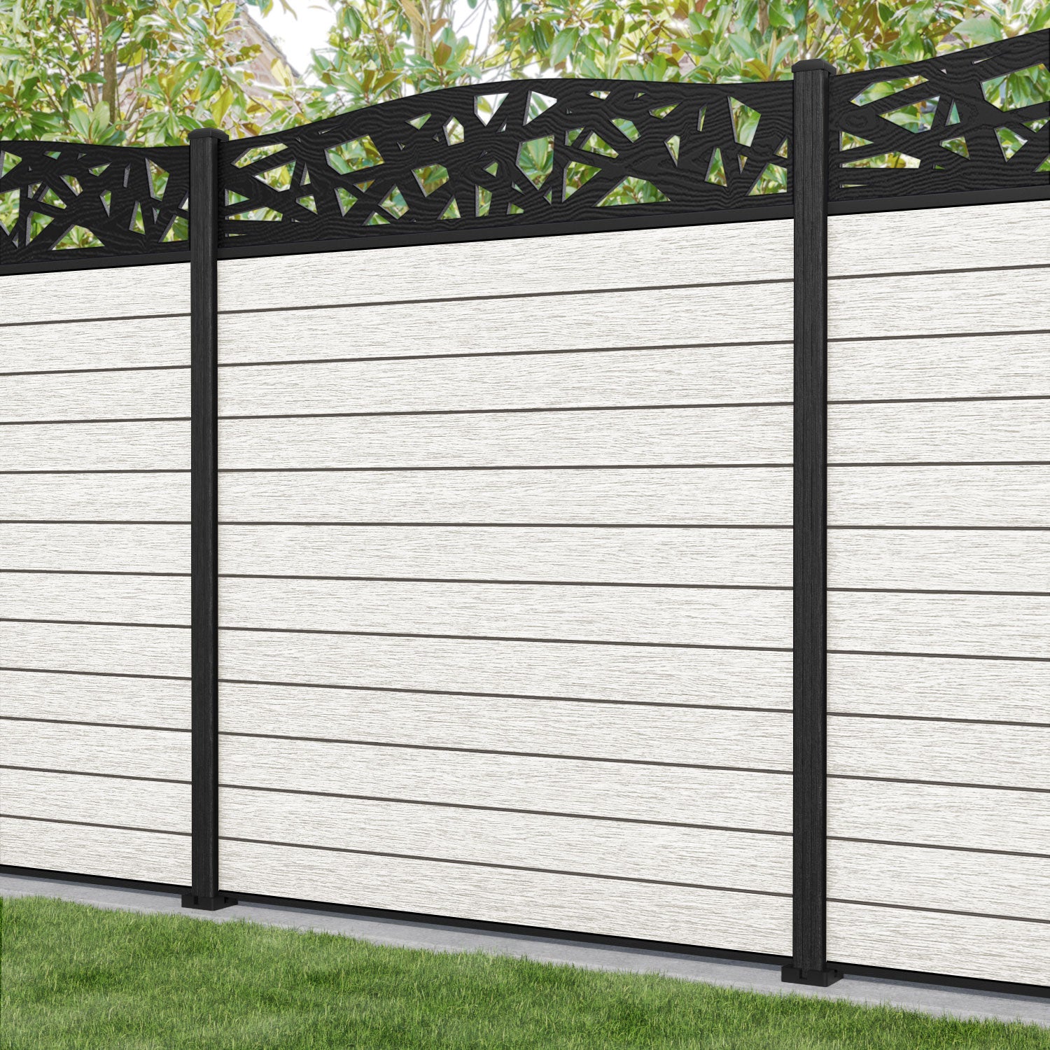 Fusion Prism Curved Top Fence Panel - Light Stone - with our composite posts