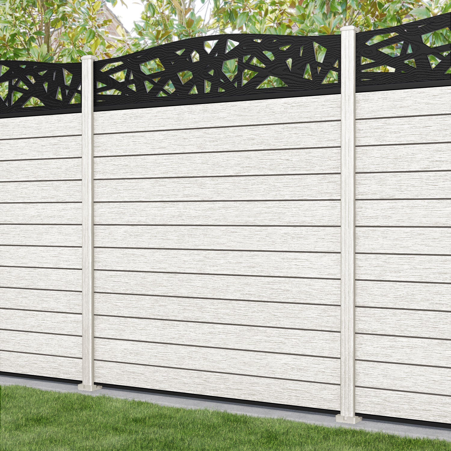 Fusion Prism Curved Top Fence Panel - Light Stone - with our composite posts