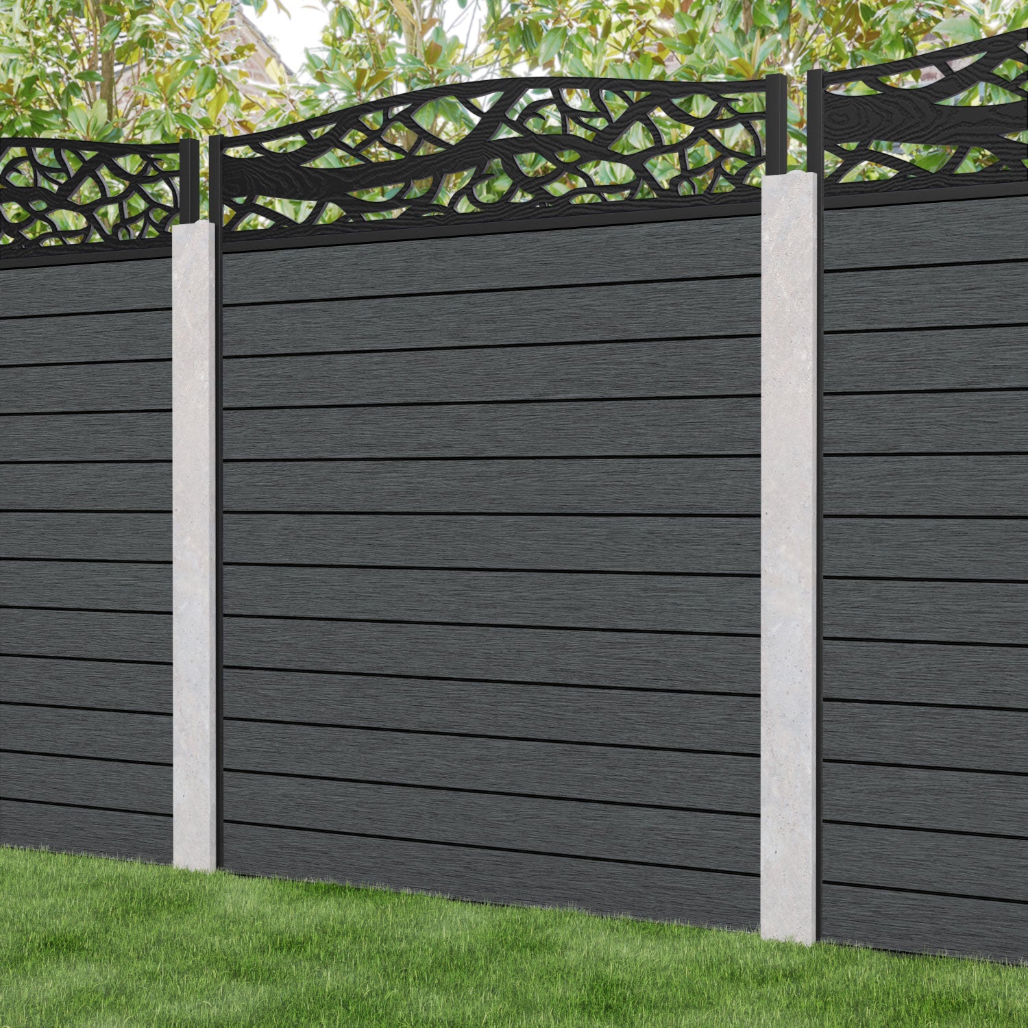 Fusion Twilight Curved Top Fence Panel - Dark Grey - for existing concrete posts