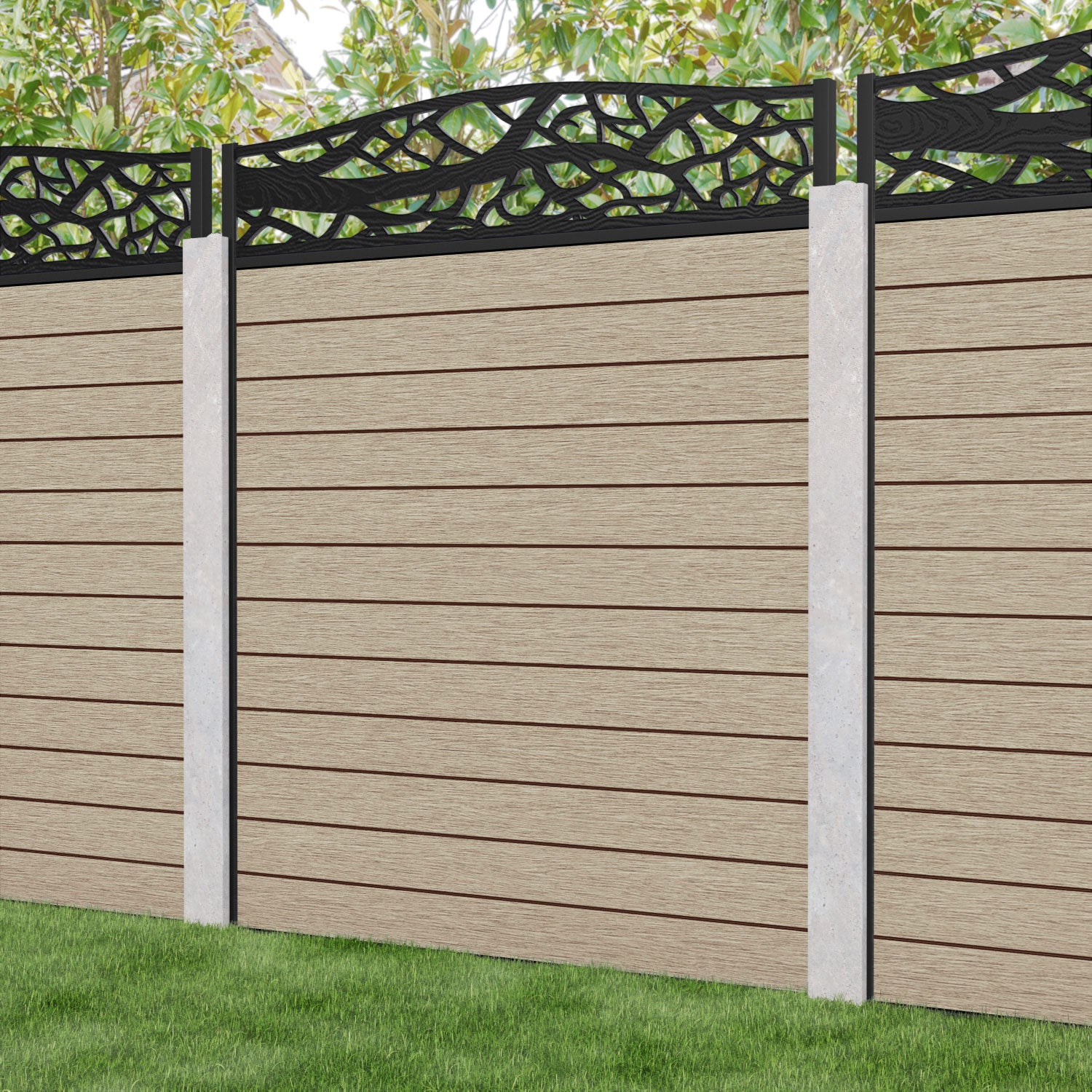 Fusion Twilight Curved Top Fence Panel - Light Oak - for existing concrete posts