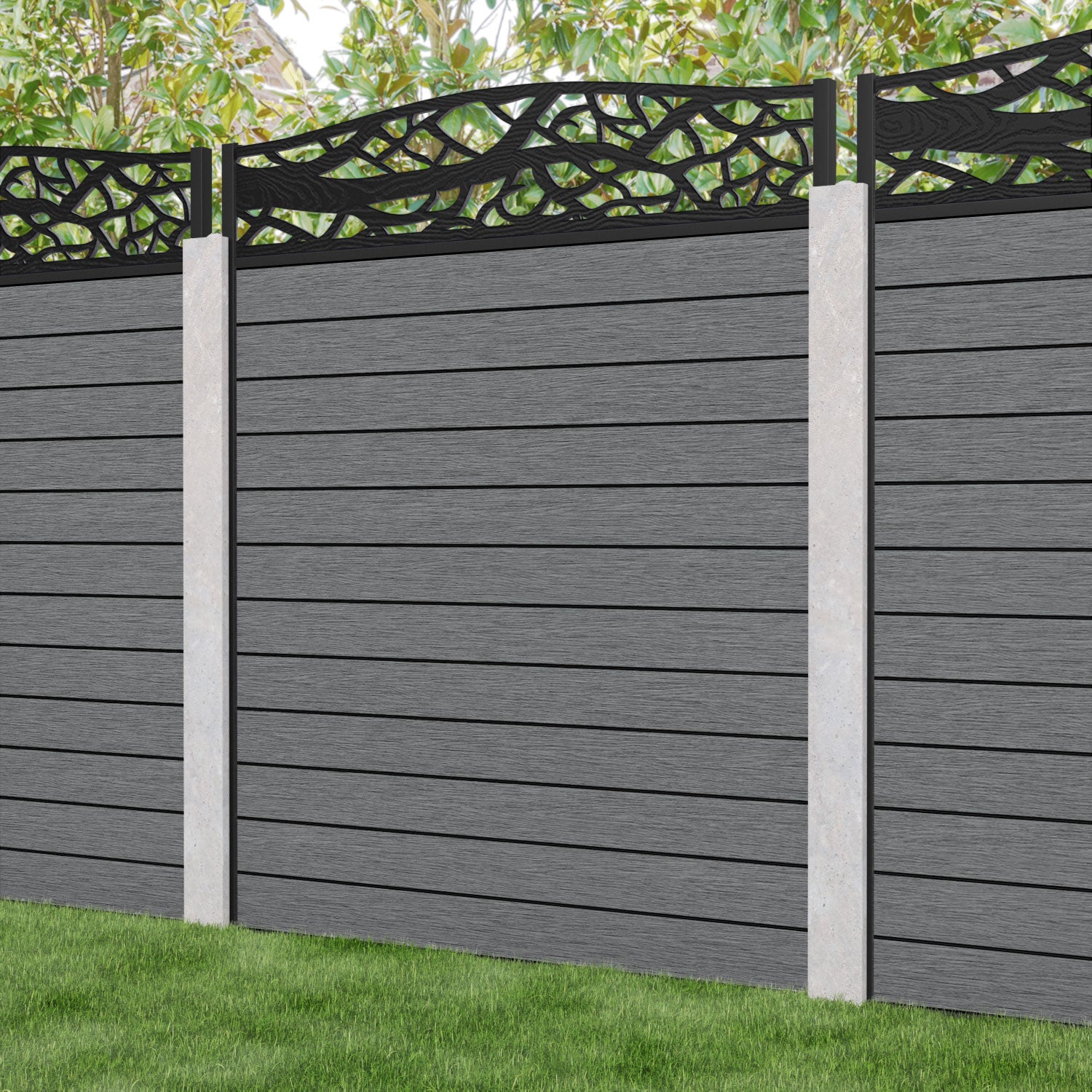 Fusion Twilight Curved Top Fence Panel - Mid Grey - for existing concrete posts
