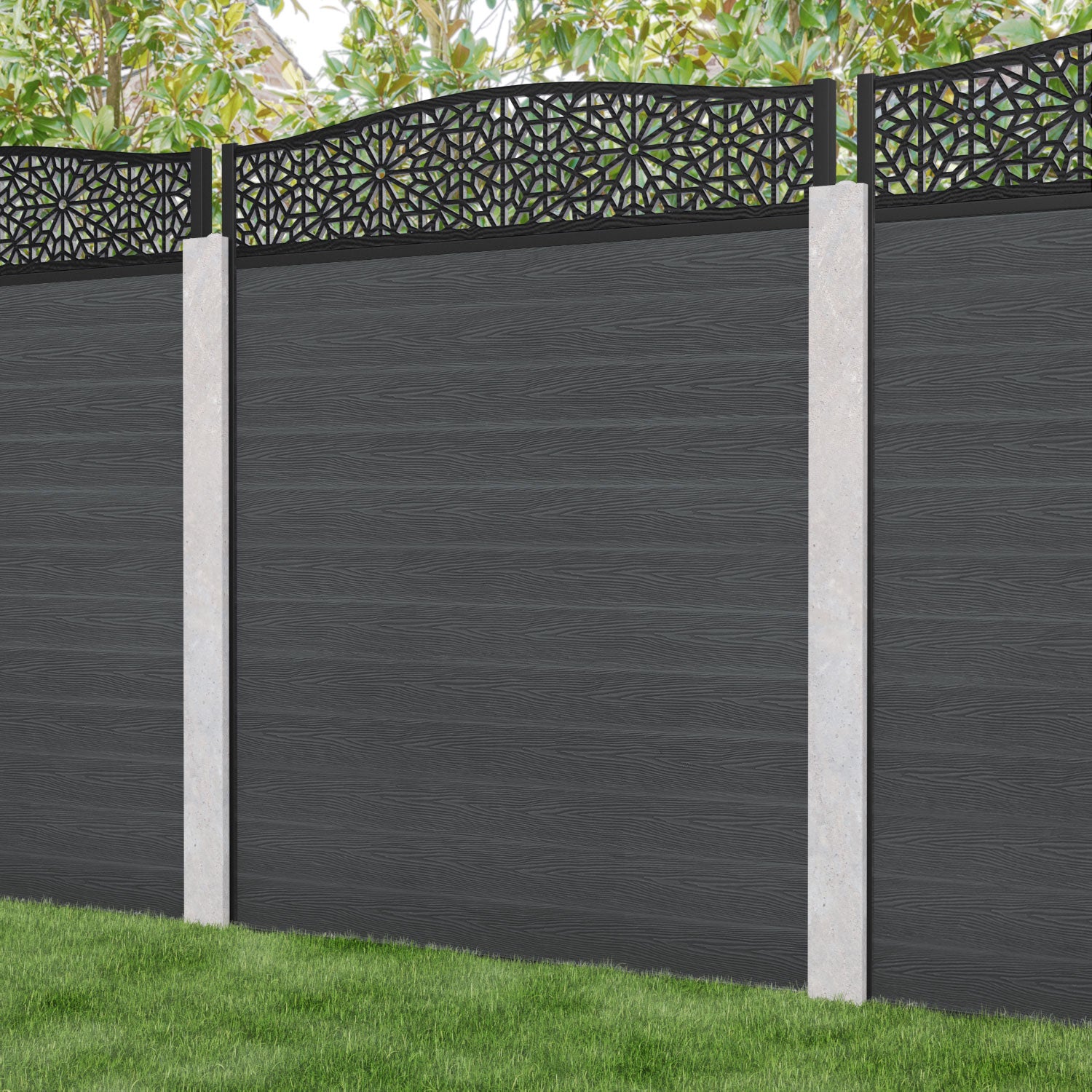 Classic Alnara Curved Top Fence Panel - Dark Grey - for existing concrete posts