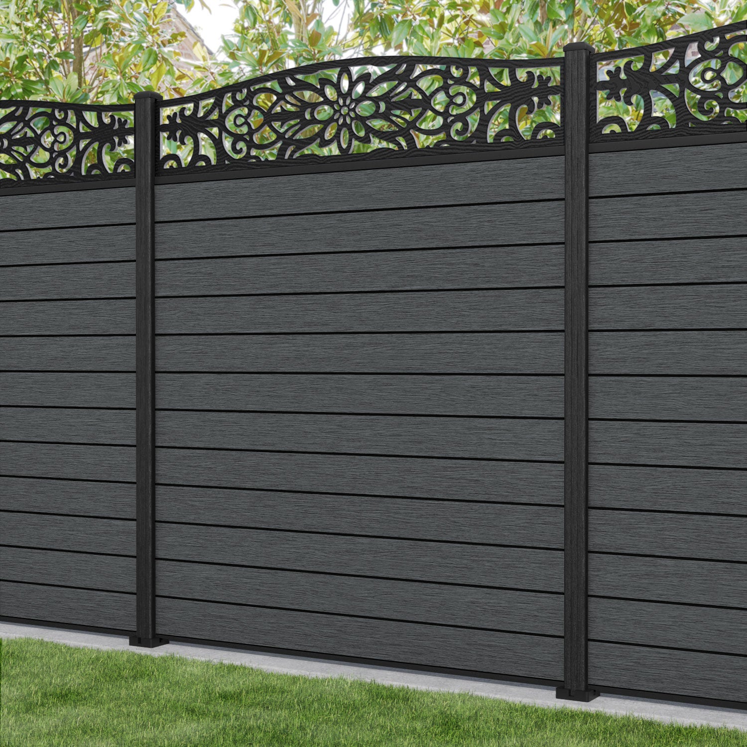 Fusion Windsor Curved Top Fence Panel - Dark Grey - with our composite posts