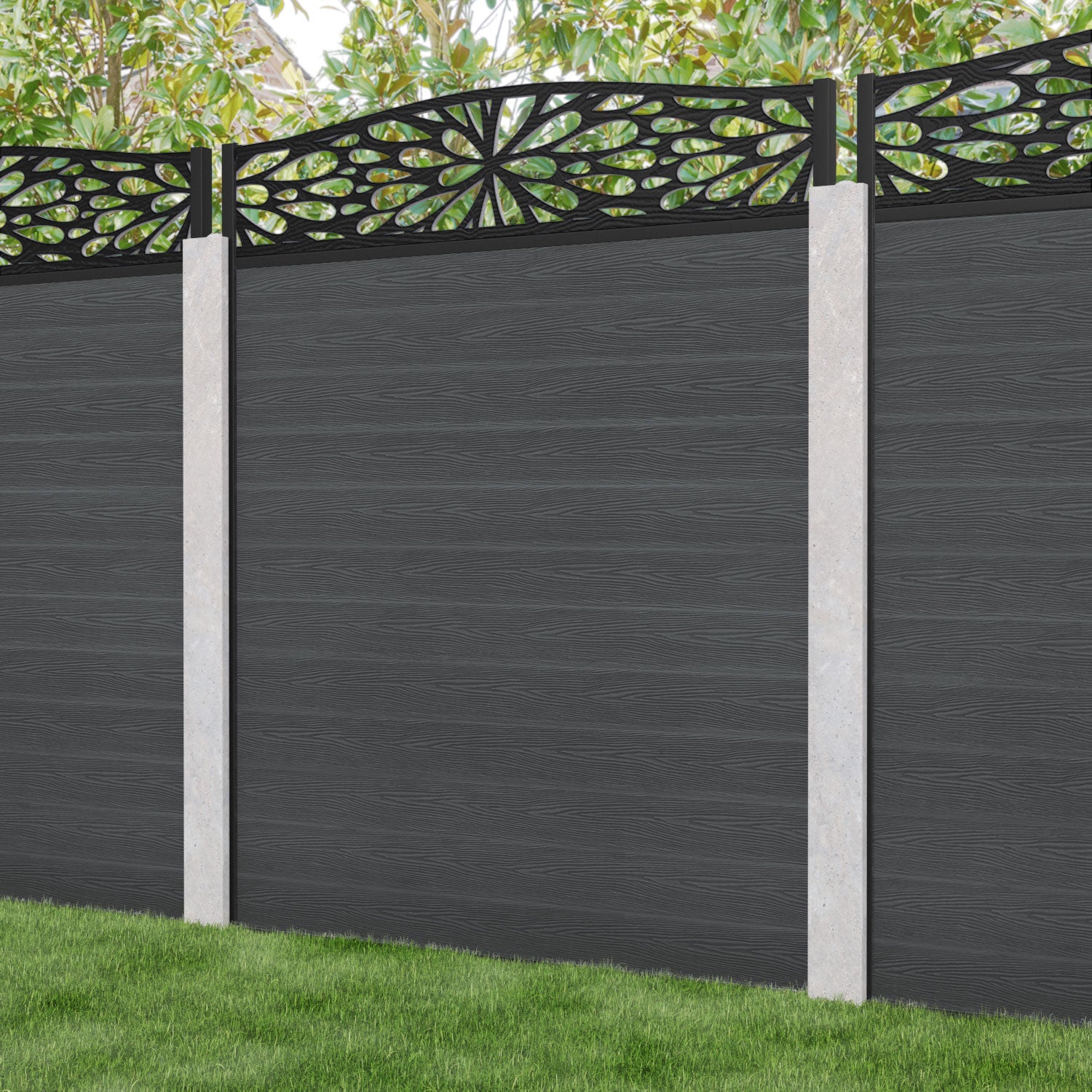Classic Blossom Curved Top Fence Panel - Dark Grey - for existing concrete posts