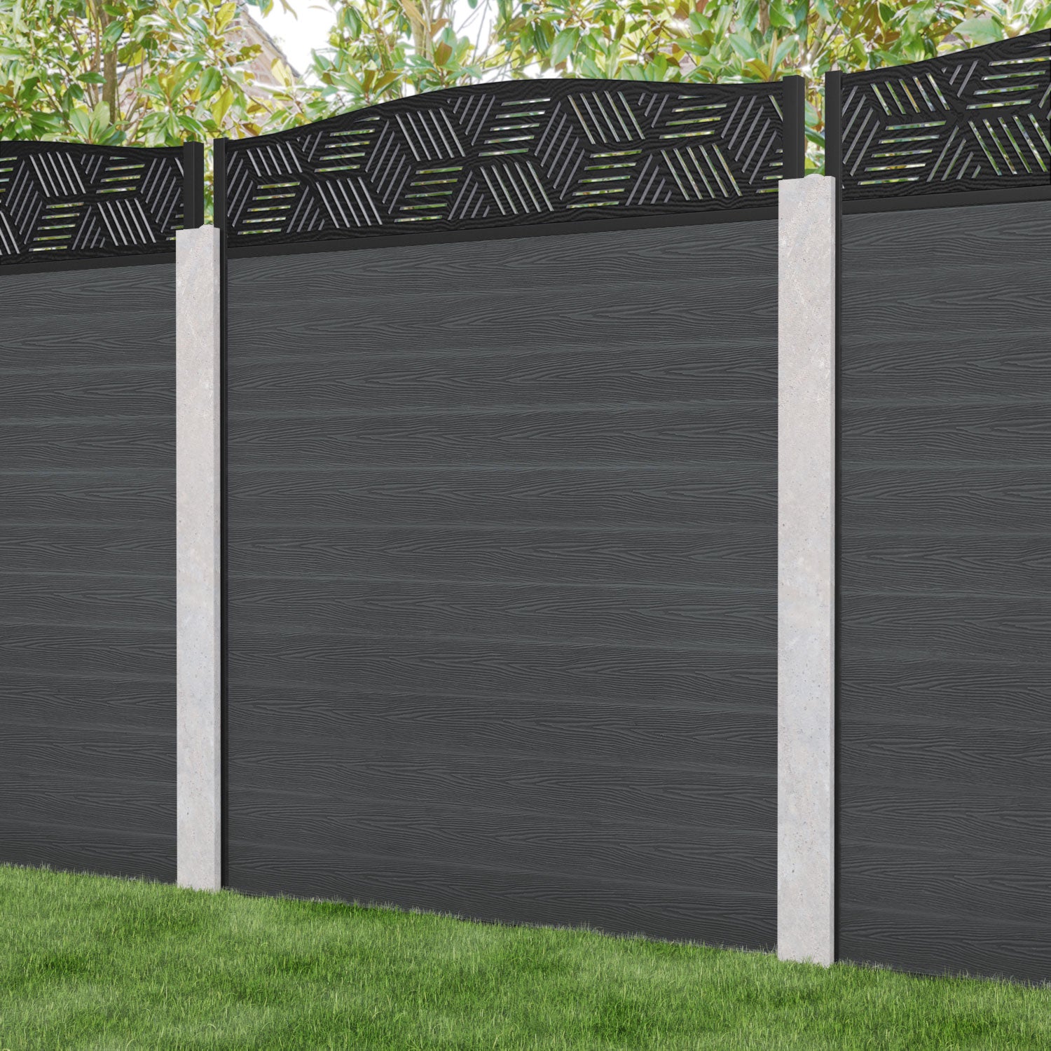 Classic Cubed Curved Top Fence Panel - Dark Grey - for existing concrete posts