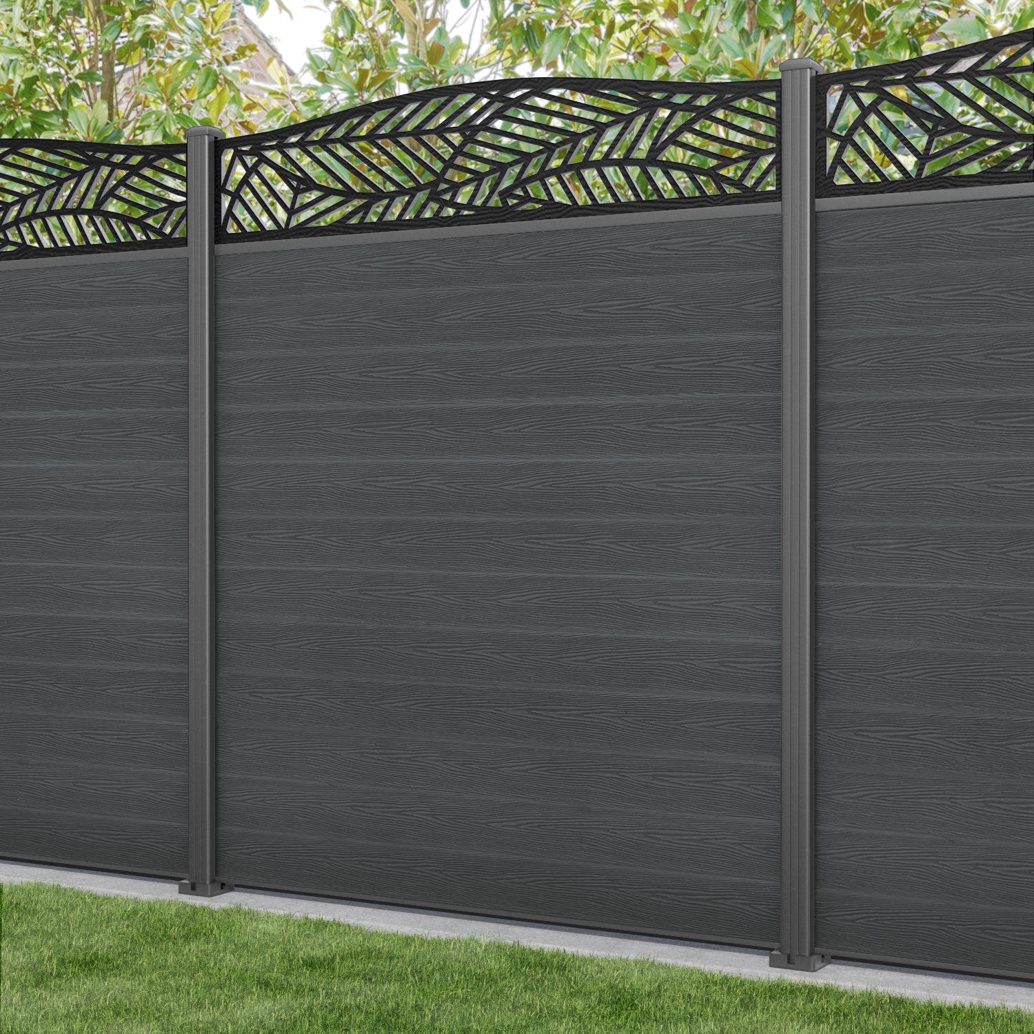 Classic Habitat Curved Top Fence Panel - Dark Grey - with our aluminium posts