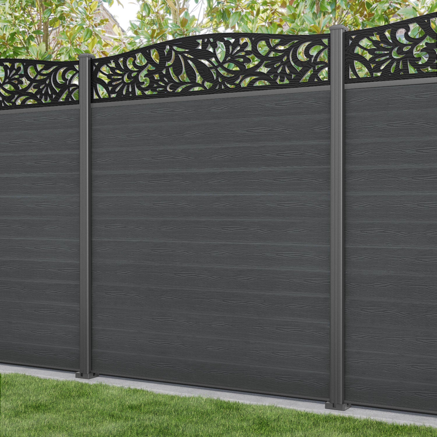 Classic Heritage Curved Top Fence Panel - Dark Grey - with our aluminium posts